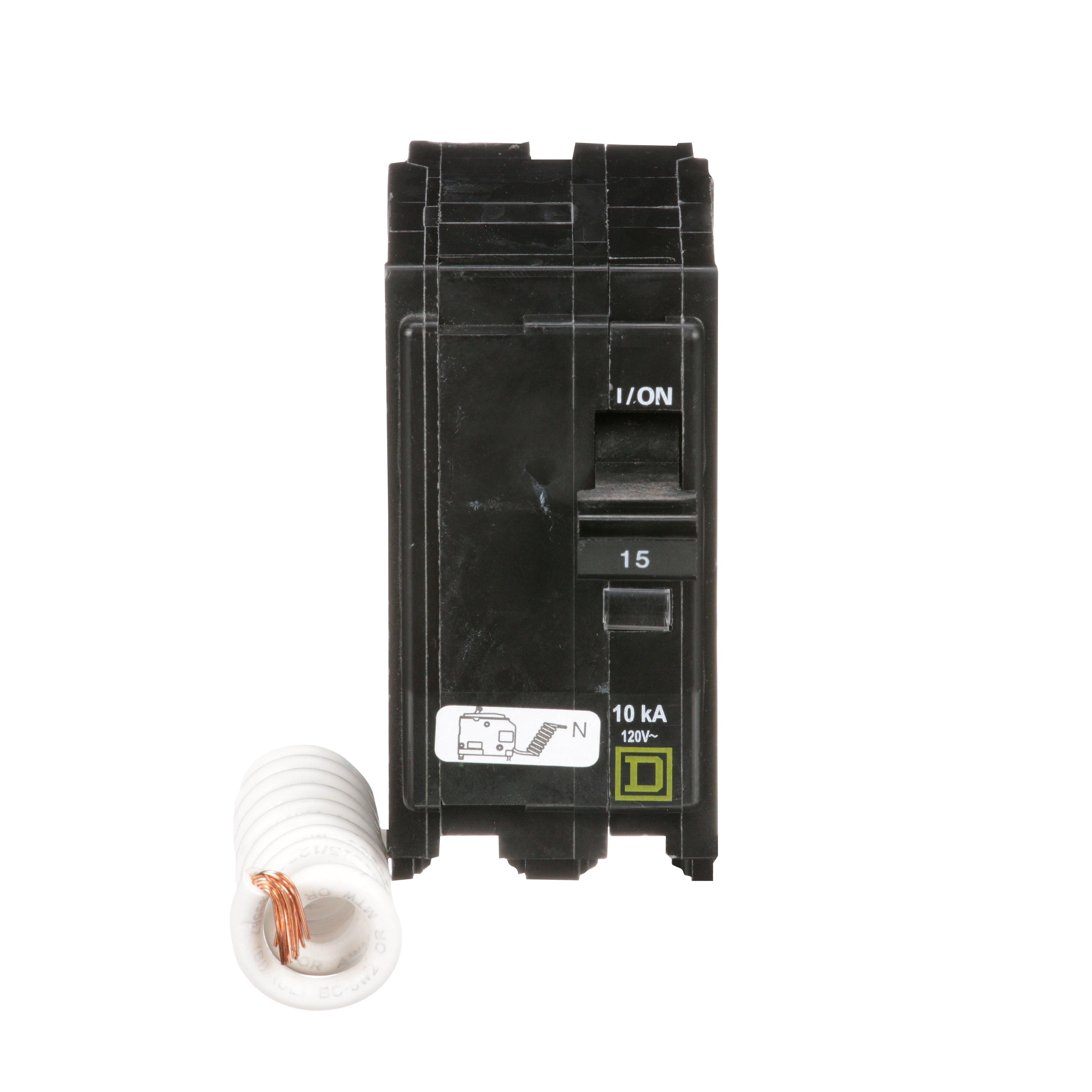 Picture of QO215SWN - Mini circuit breaker, QO, 15A, 2 pole, 120VAC, 10kA, plug in, switch neutral