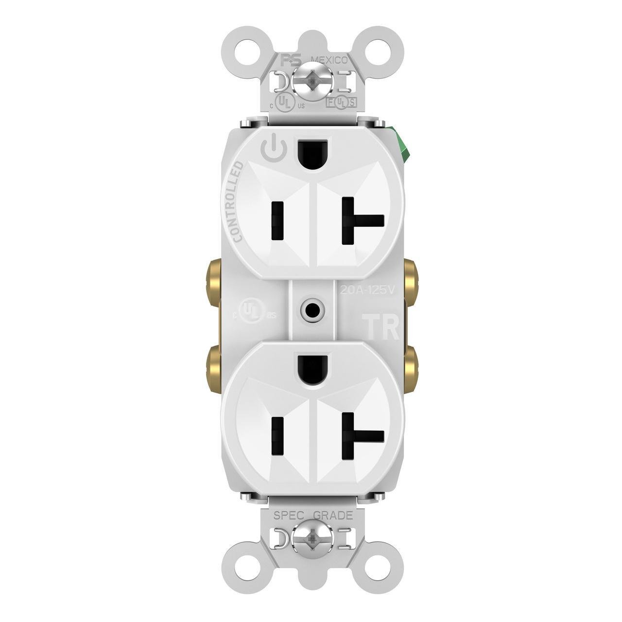 TR5362CHW - 20A 125V Hard Use Spec-Grade Tamper-Resistant Half-Controlled Plug Load Decorator Duplex Receptacle, White
