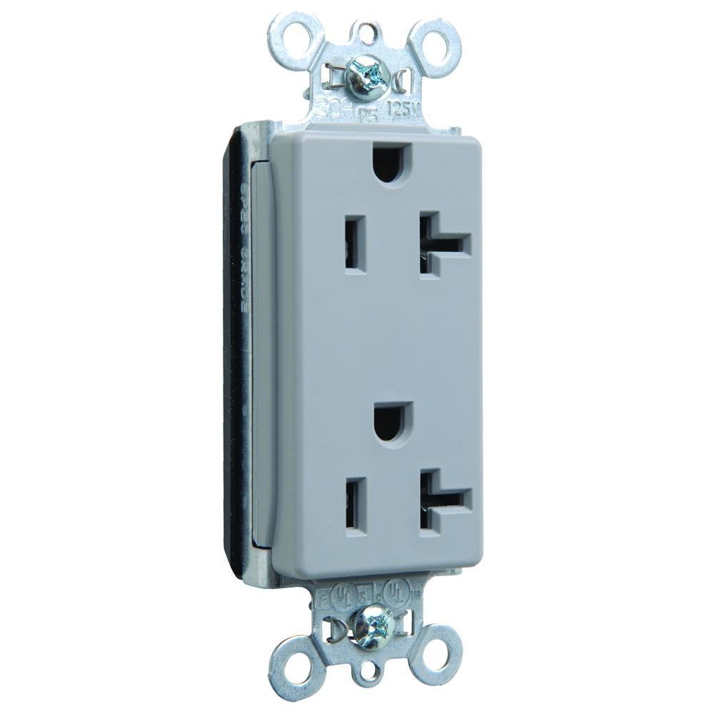 PT26352-GRY - PlugTail® 20A 125V Spec-Grade Decorator Duplex Receptacle, Gray