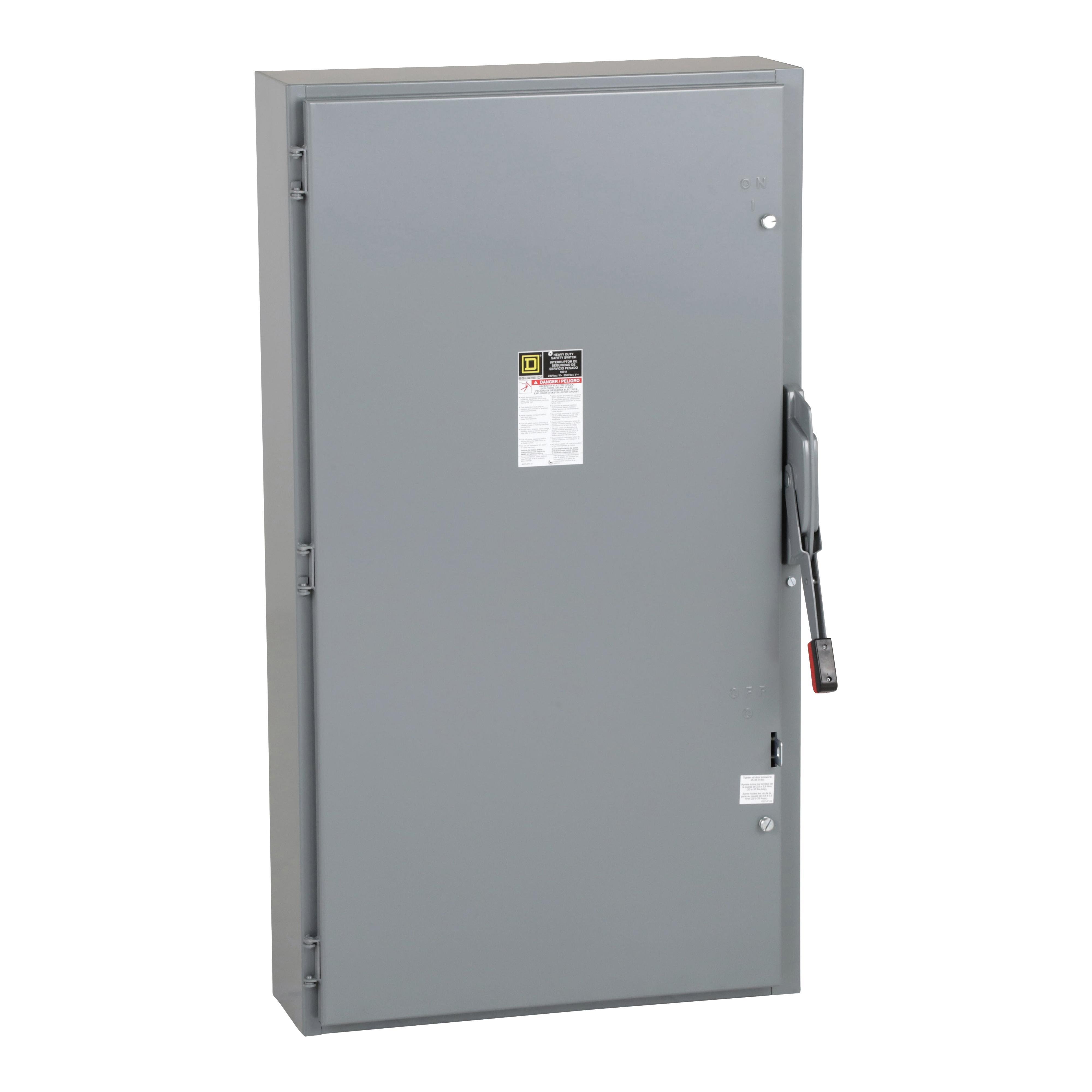 H326N - Safety switch, heavy duty, fusible, 600A, 3 poles, 200hp, 240VAC/250VDC, neutral factory installed, Type 1