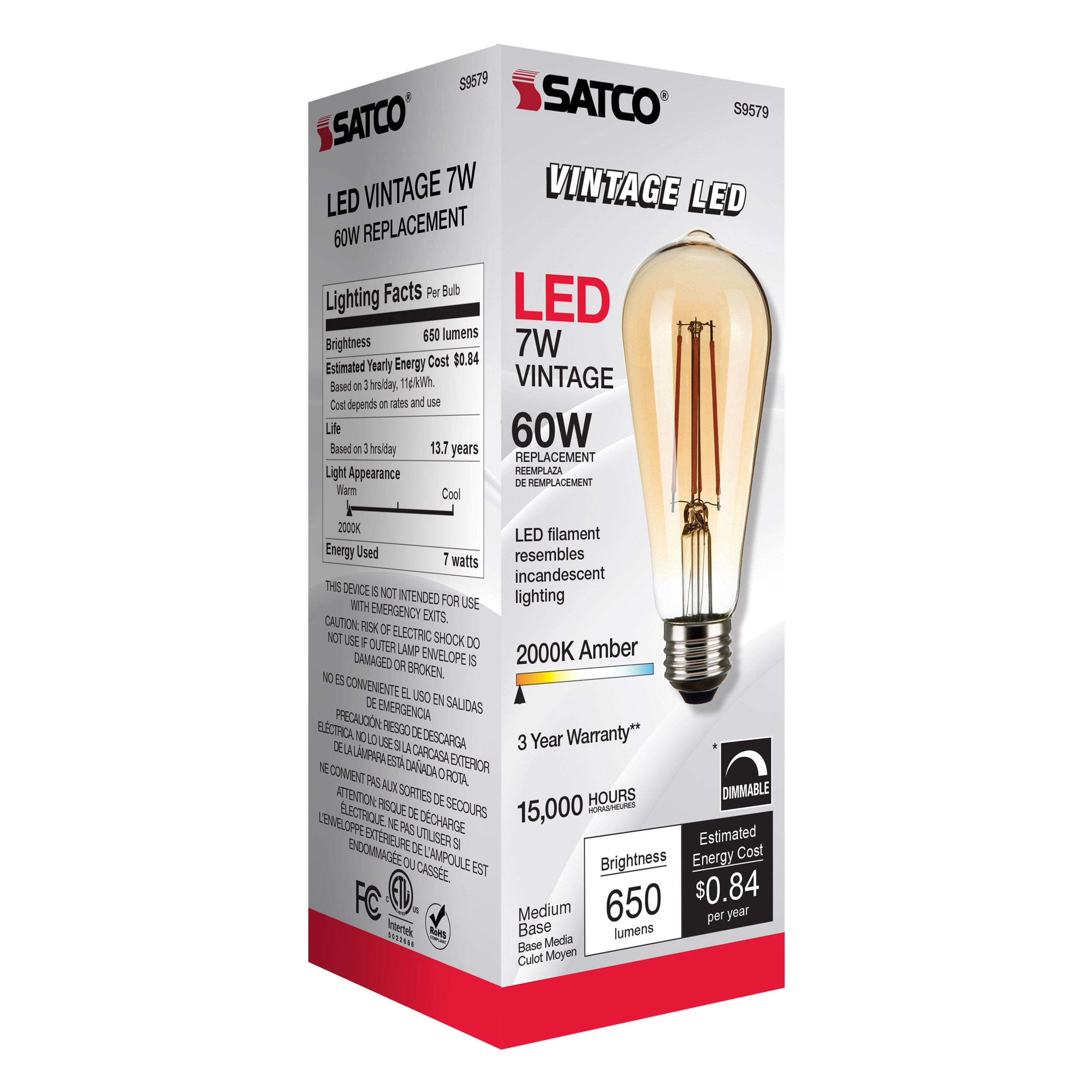 Picture of S9579 - 7 Watt ST19 LED - Transparent Amber - Medium base - 2000K - 650 Lumens - 120 Volt