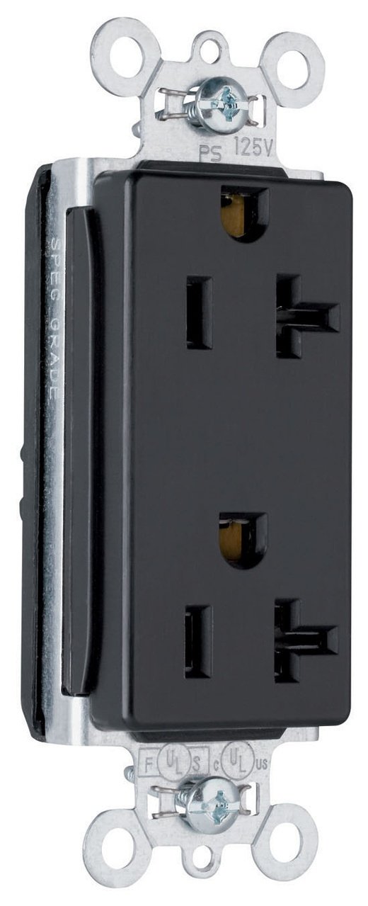 PT26352-BK - PlugTail® 20A 125V Spec-Grade Decorator Duplex Receptacle, Black