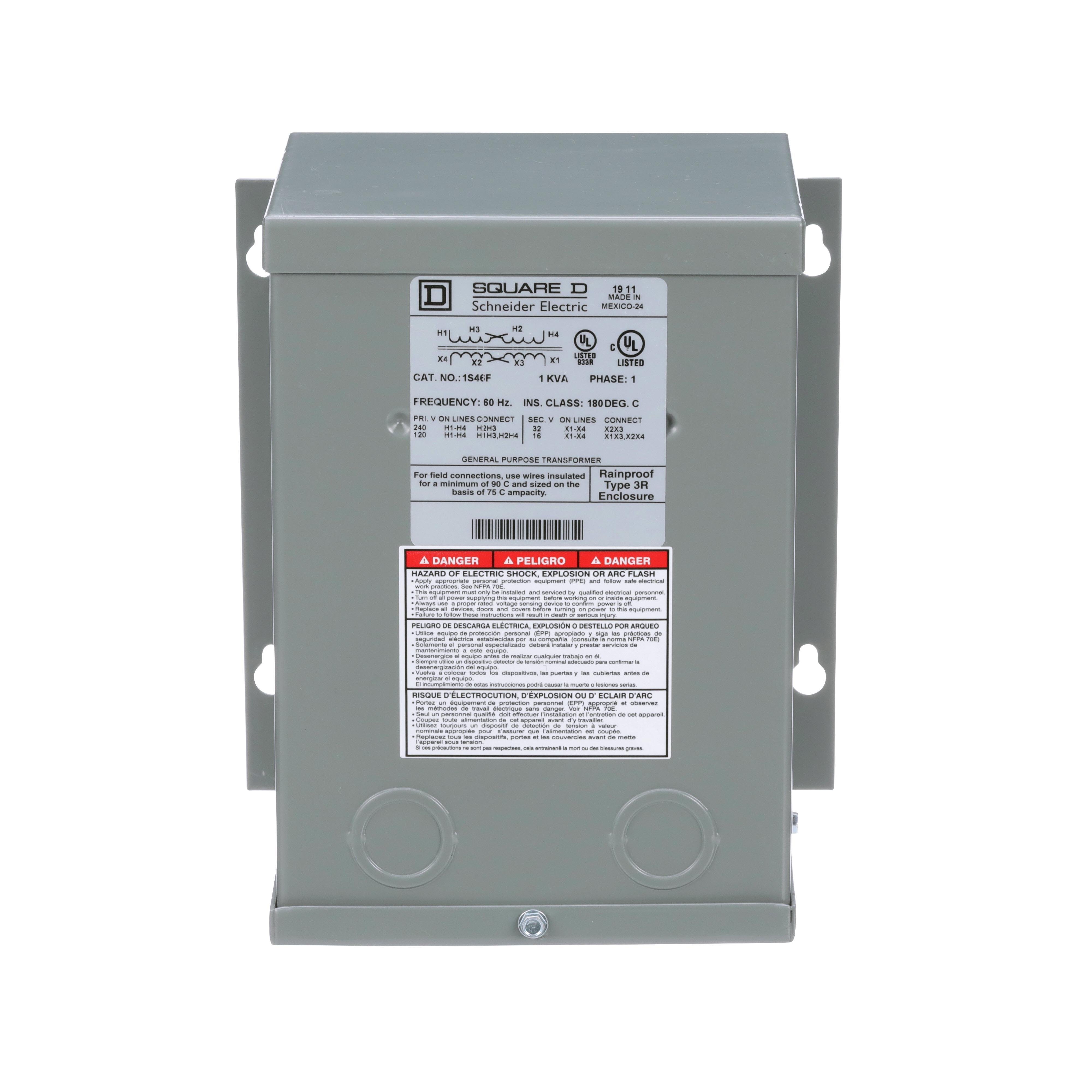 1S46F - Transformer, buck boost, encapsulated, 1kVA, 1 phase, 120x240V primary, 16/32V secondary, NEMA 3R, 115C rise