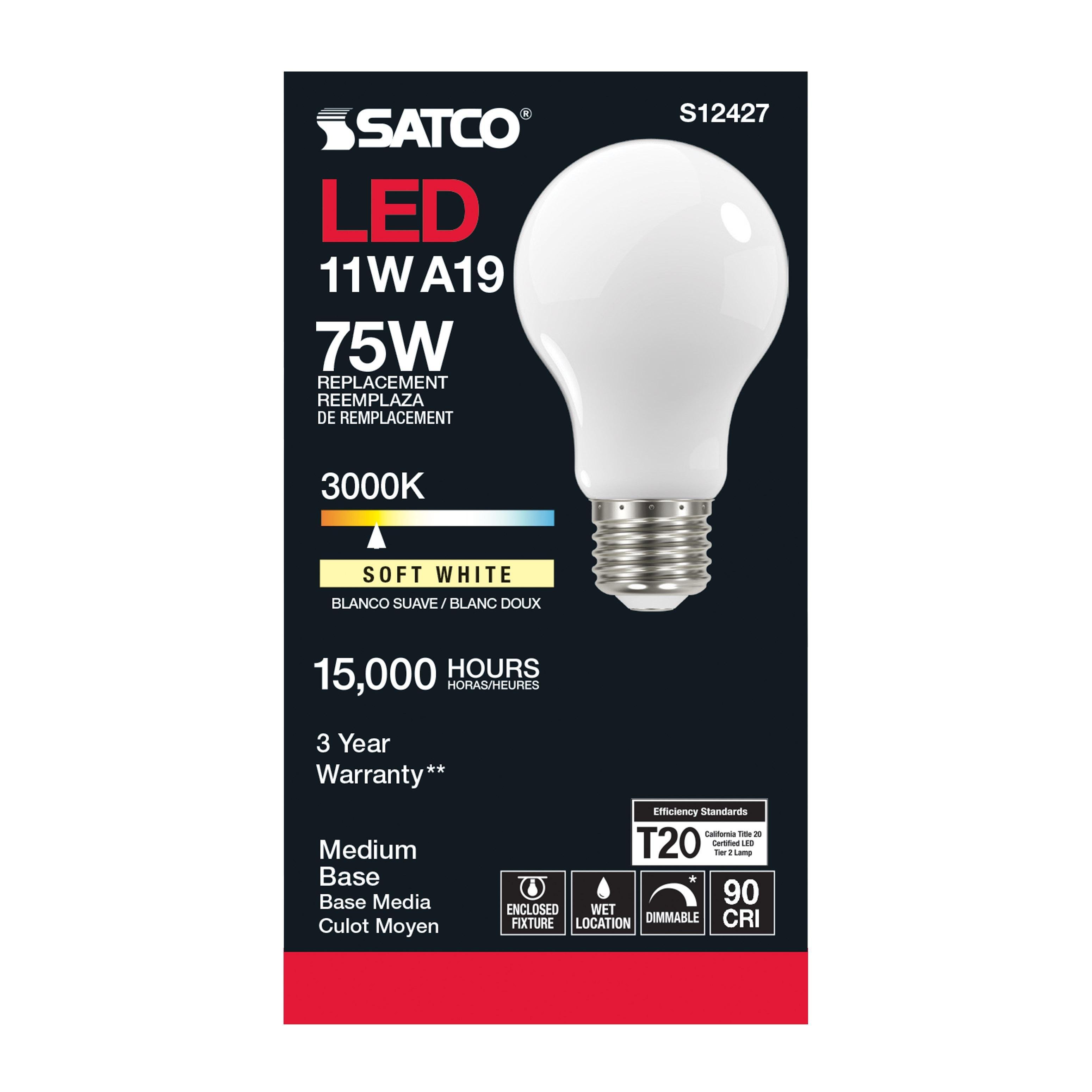 Picture of S12427 - 11 Watt LED A19 - Soft White - Medium Base - 3000K - 90 CRI - 120 Volt
