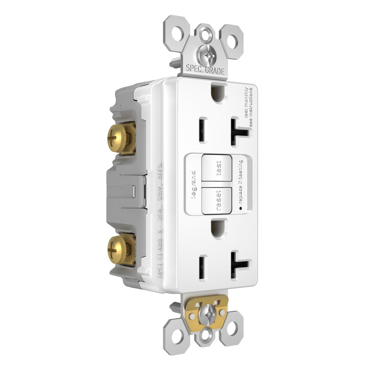 Picture of 2097-TRW - radiant® Tamper-Resistant 20A Duplex Self-Test GFCI Receptacle with SafeLock® Protection, White