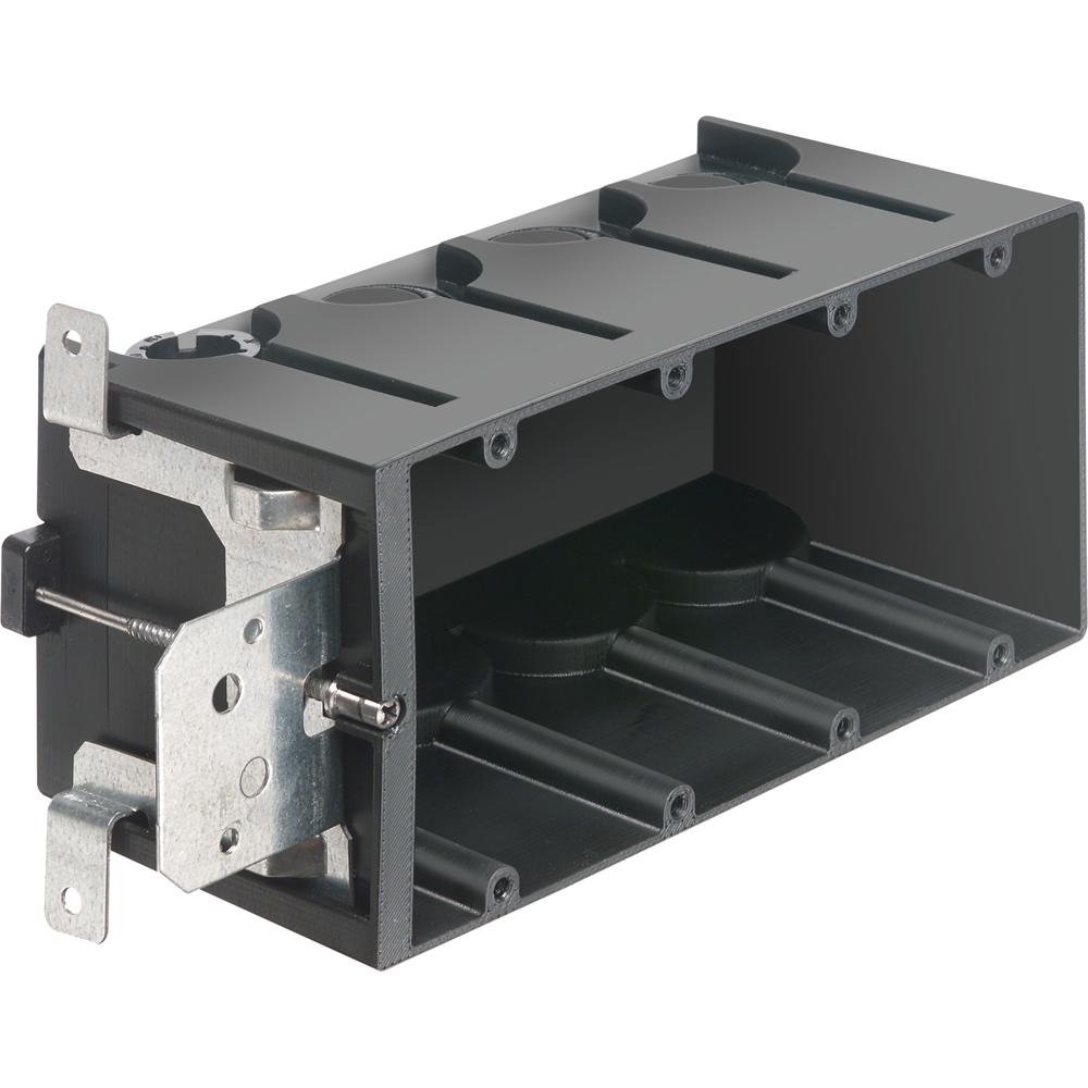 FA104 - Non-Metallic box for new construction. Adjustable for wall thicknessess from 1/4" to 1-1/2". Four Gang, Vertical, 87.0 cu.