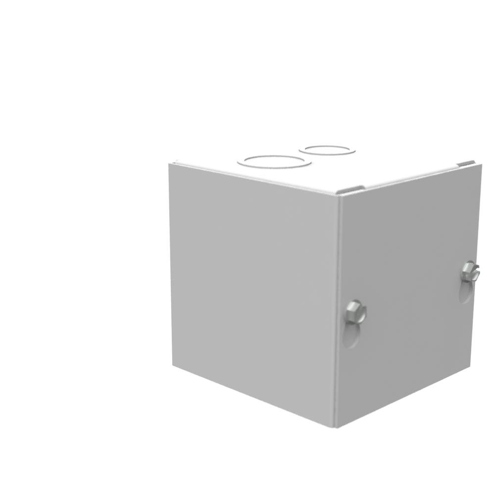 Picture of 444-SC1 - 4X4X4 Screw Cover Type 1 UL Listed Steel Knockouts ANSI 61 Gray Cover With Teardrop Slots Mounting Holes In Back