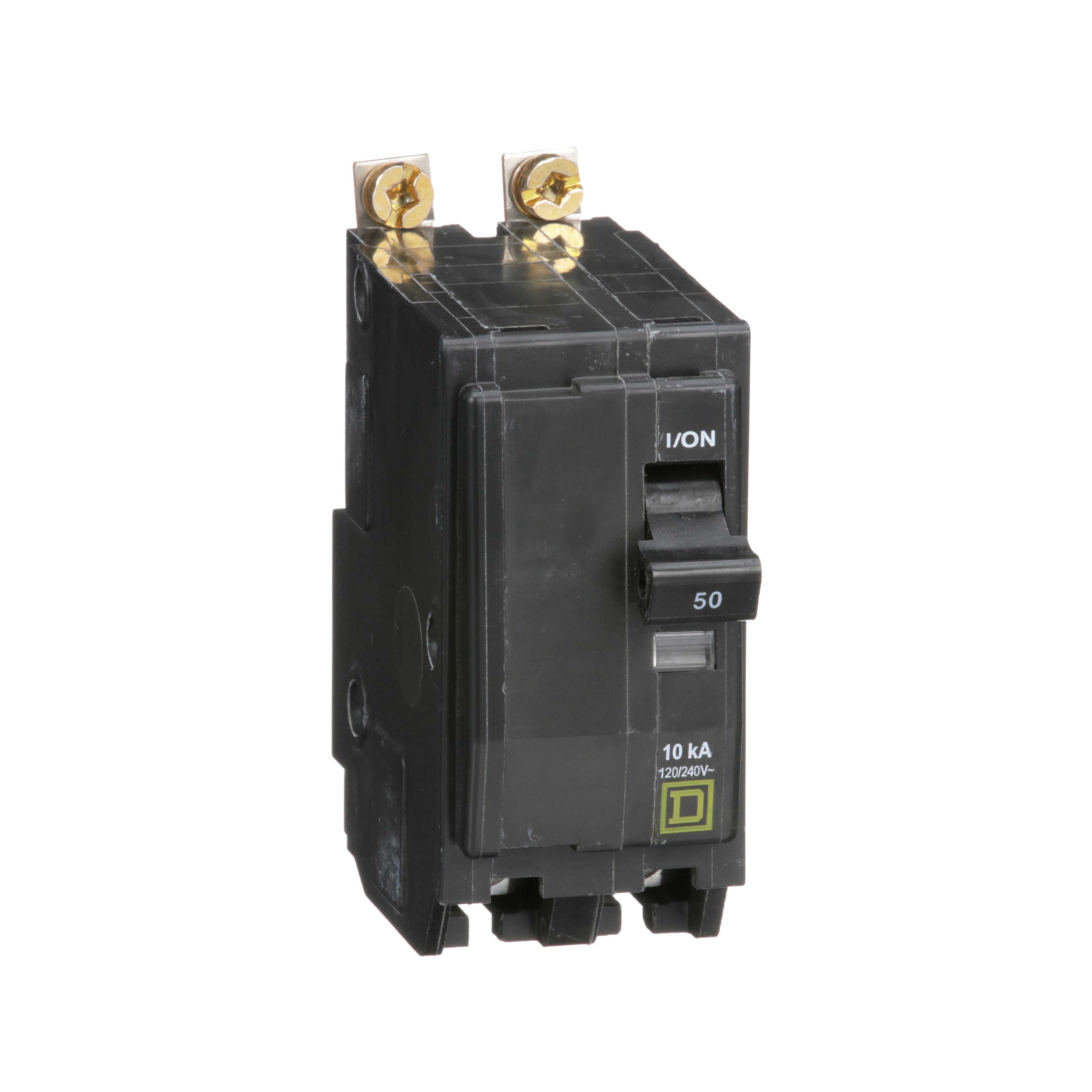 QOB250 - Mini circuit breaker, QO, 50A, 2 pole, 120/240VAC, 10kA, bolt on
