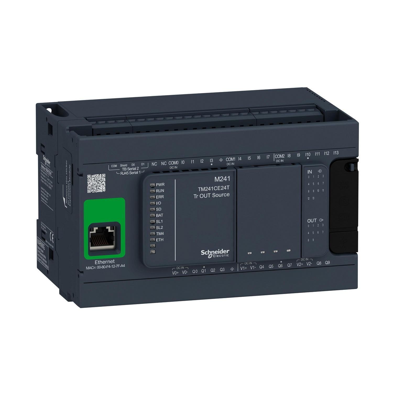 TM241CE24T - logic controller, Modicon M241, 24 IO, transistor, PNP, Ethernet