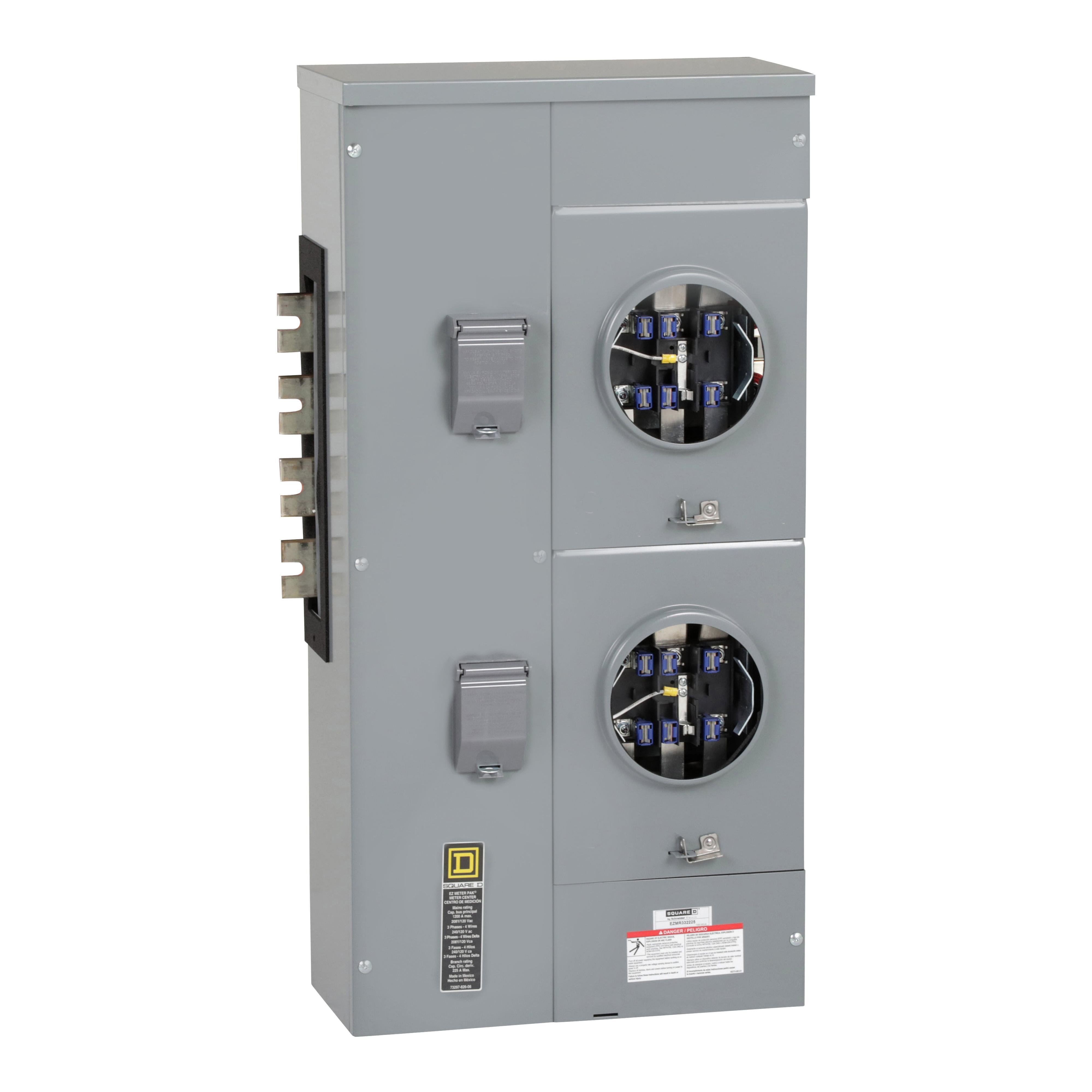 Picture of EZMR332225 - Branch unit, EZ Meter-Pak, 225A, 2 x 7 jaw sockets, 208Y/120VAC, no bypass, ringless, 1200A Al/Cu busbar