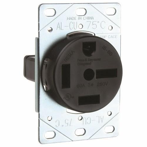 5760 - 60A 250V 15-60R Straight Blade Single Flush Receptacle, 3-Pole, 4-Wire