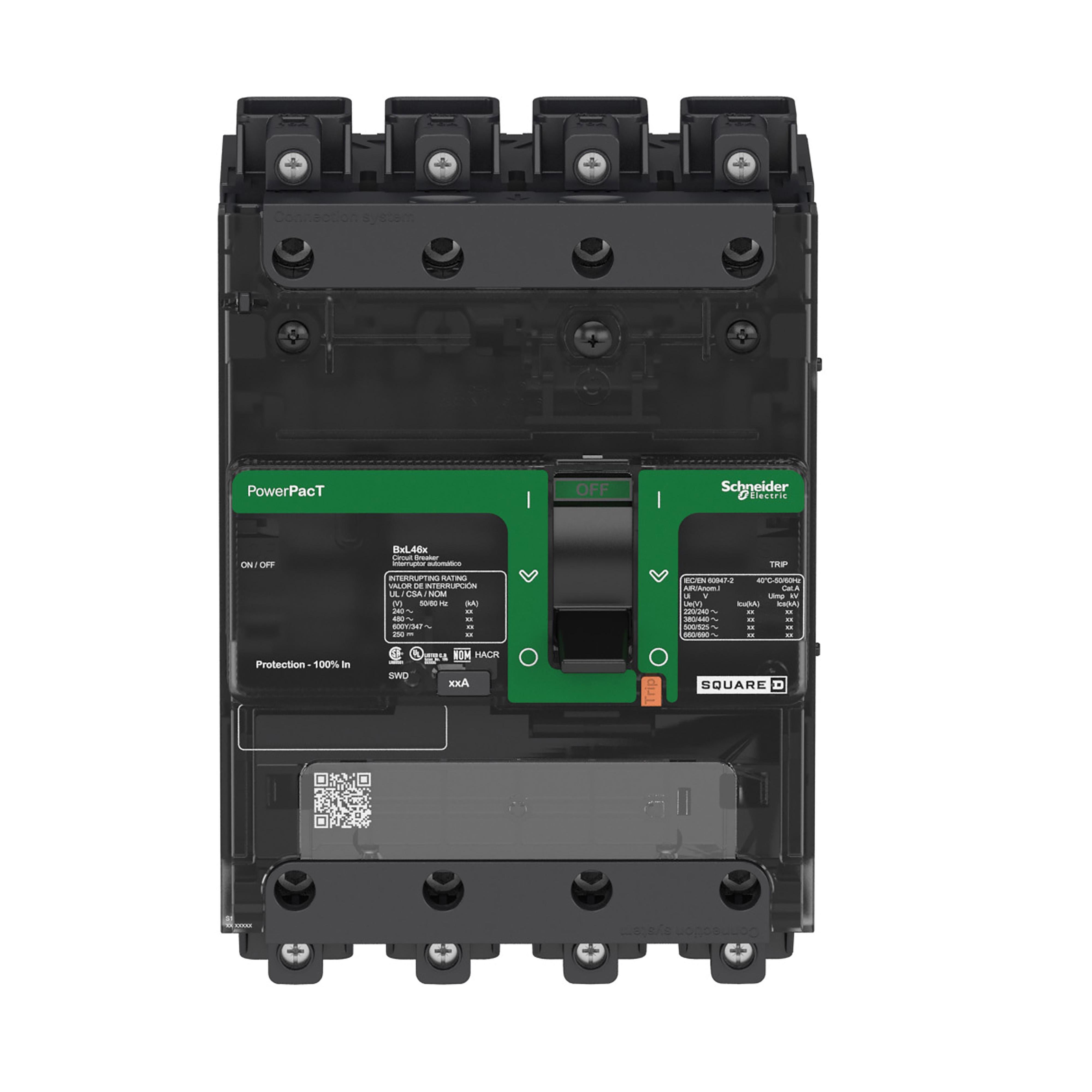 BDL46070 - Circuit breaker, PowerPacT B, 70A, 4 pole, 600Y/347VAC, 14kA, lugs, thermal magnetic, 80%