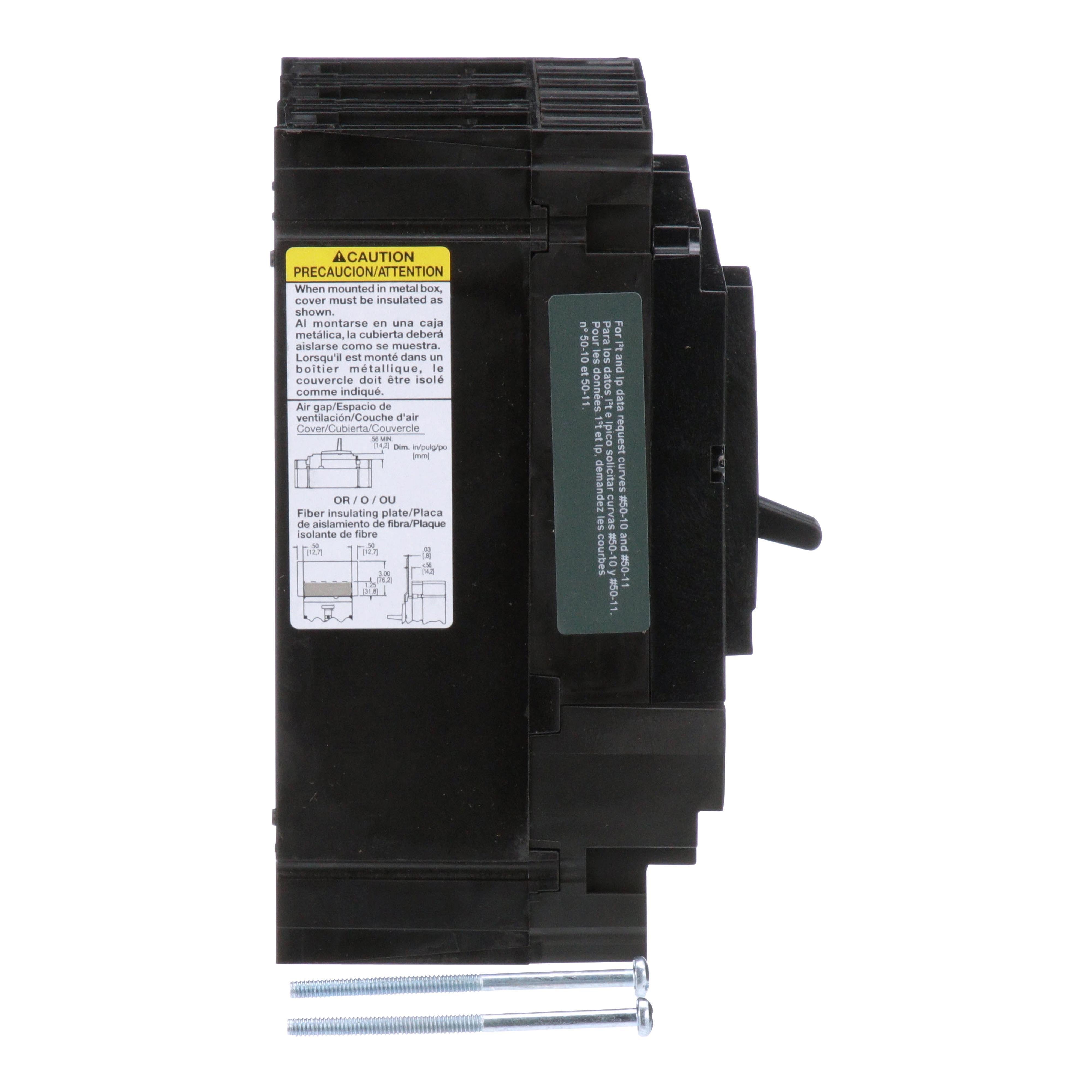 Picture of HLL36070 - Circuit breaker, PowerPacT H, 70A, 3 pole, 600VAC, 50kA, lugs, thermal magnetic, 80%