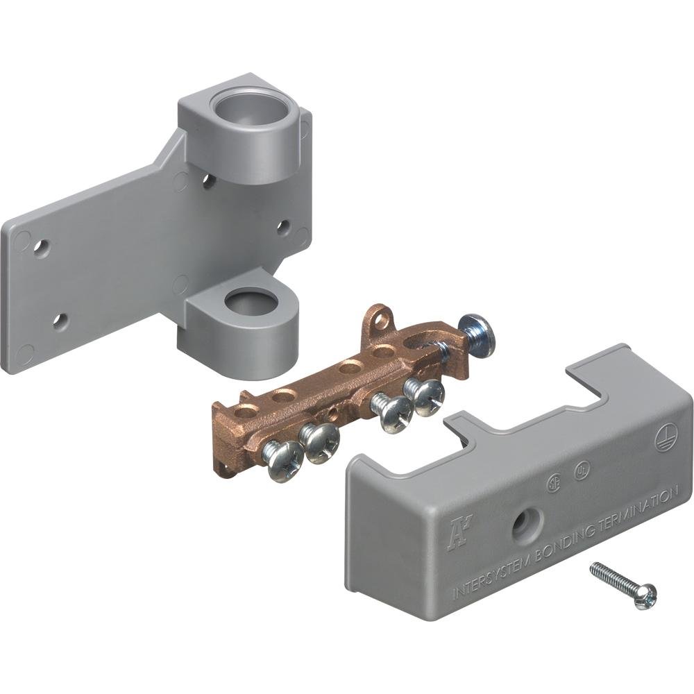 GBB5P - Intersystem grounding bridge, has 4 termination points, one more than required by the NEC. Cable range 4 termination points for #4 to #14 solid or stranded. Attaches to grounding conductor with lay in style lug with a cable range of #6 to #2 groun
