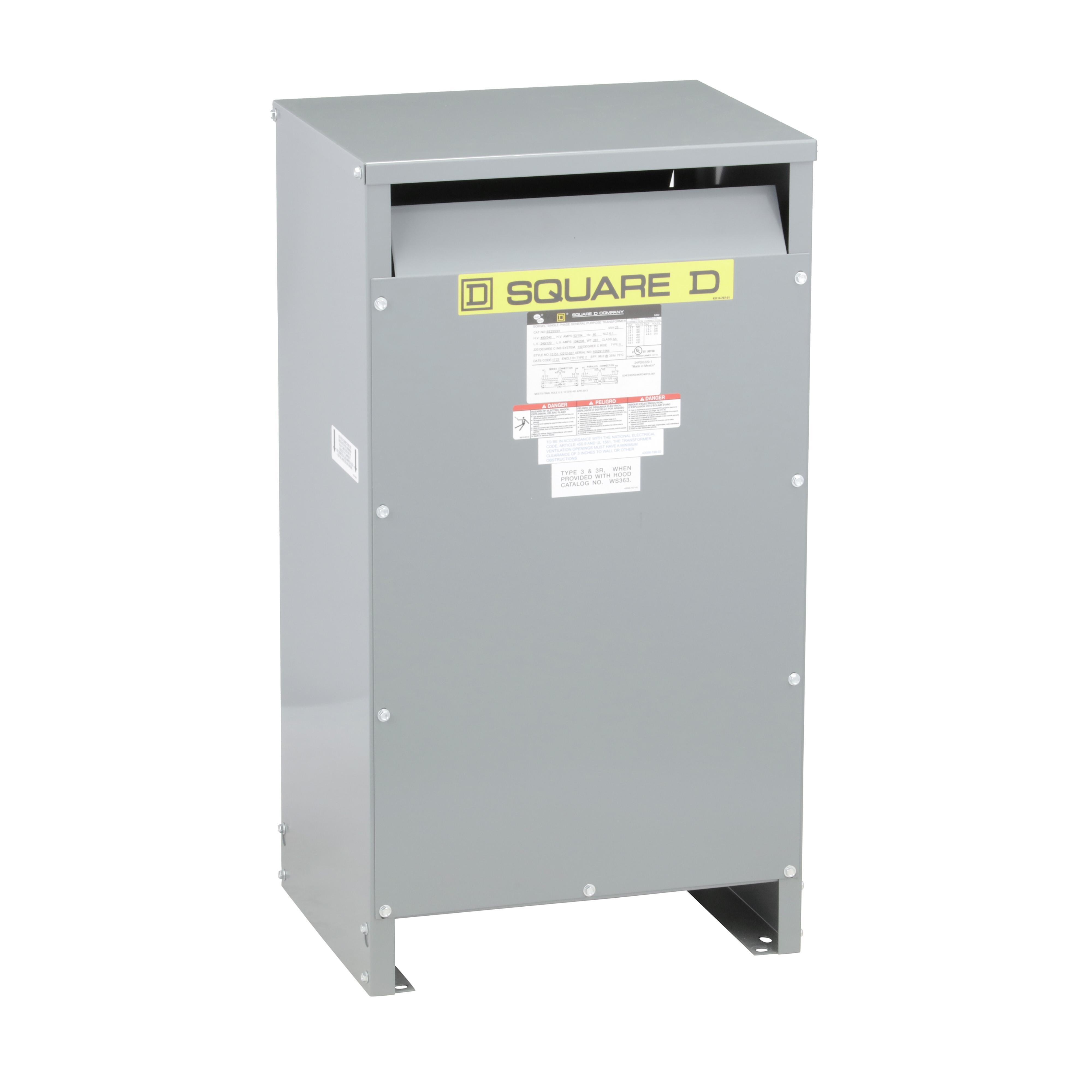EE25S3H - Transformer, dry type, DOE 2016, 25kVA, 1 phase, 240x480V primary, 120/240V secondary, 17H, 150C rise