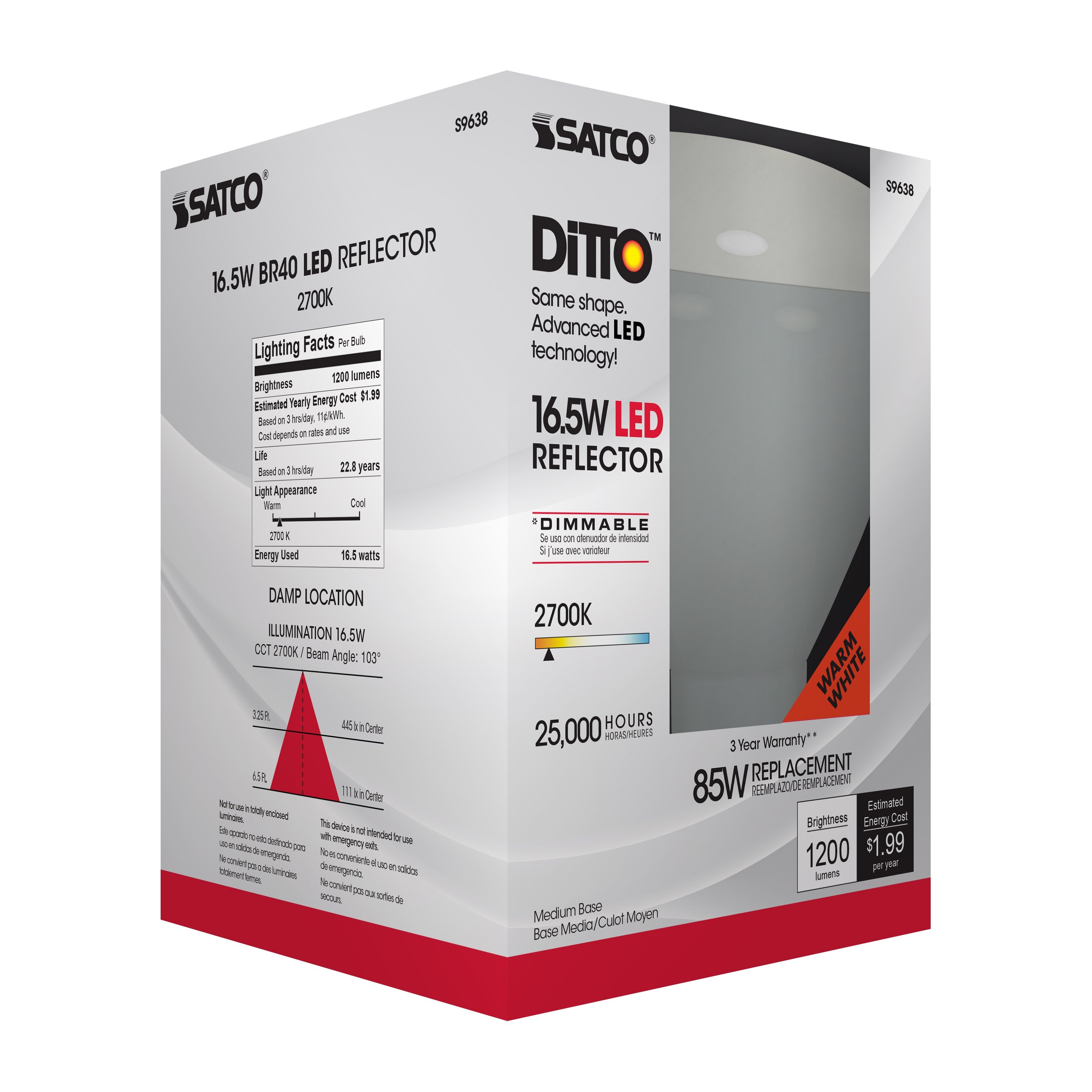 Picture of S9638 - 16.5 Watt - LED BR40 - 2700K - 103 deg. Beam Angle - Medium base - 120 Volt - dimmable