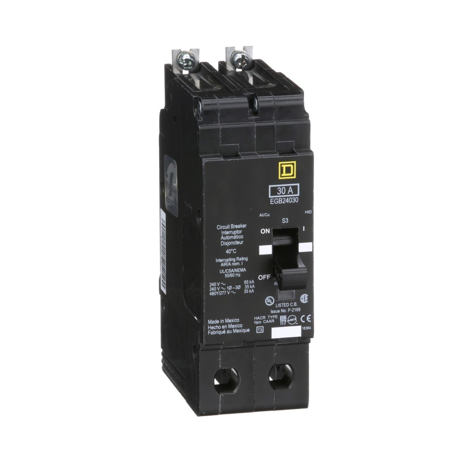 EGB24030 - Mini circuit breaker, E-Frame, 30A, 2 pole, 480Y/277VAC, 65kA max, bolt on [TAA]