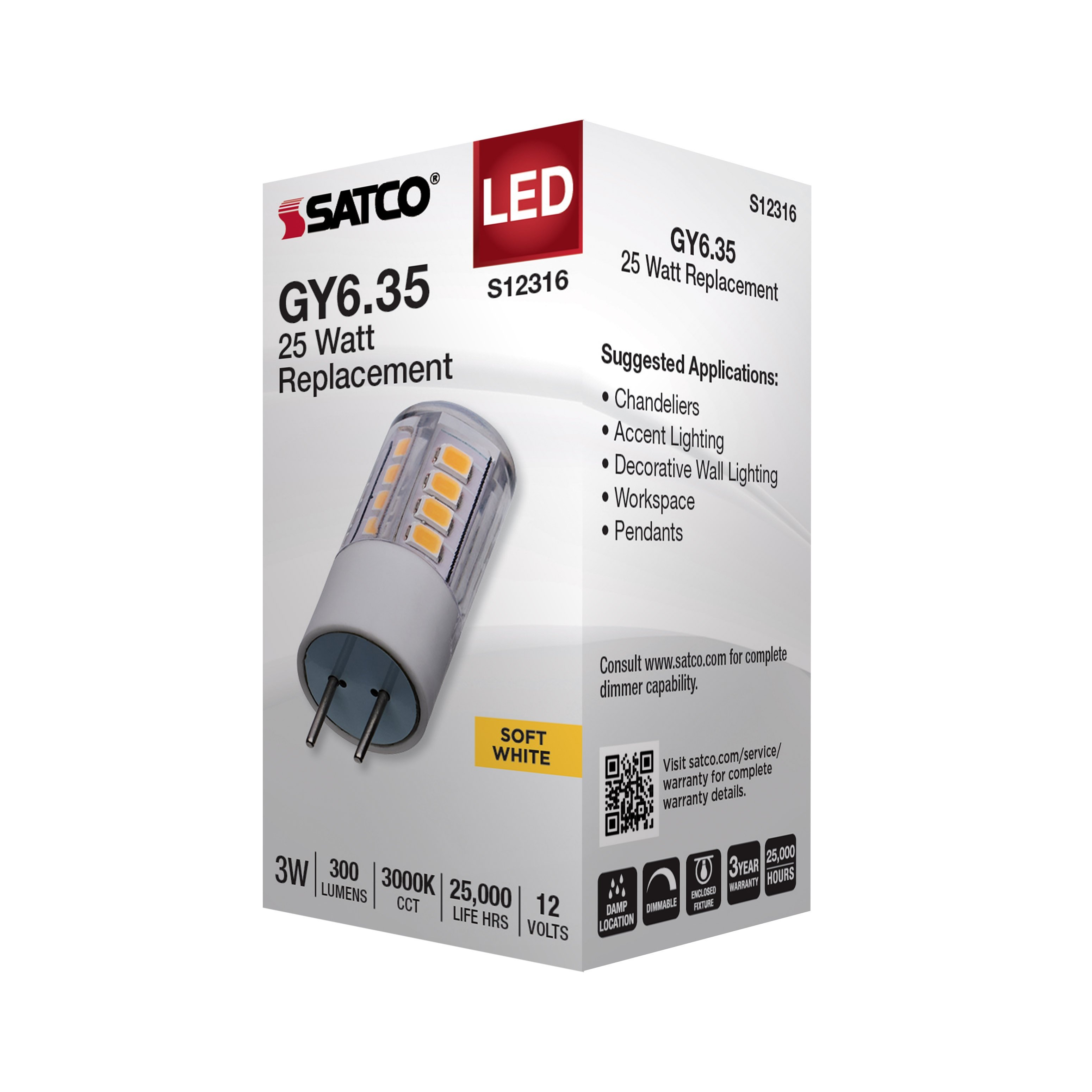 Picture of S12316 - 3 Watt T5 LED - Clear Finish - GY6.35 Base - 3000K - 12 Volt