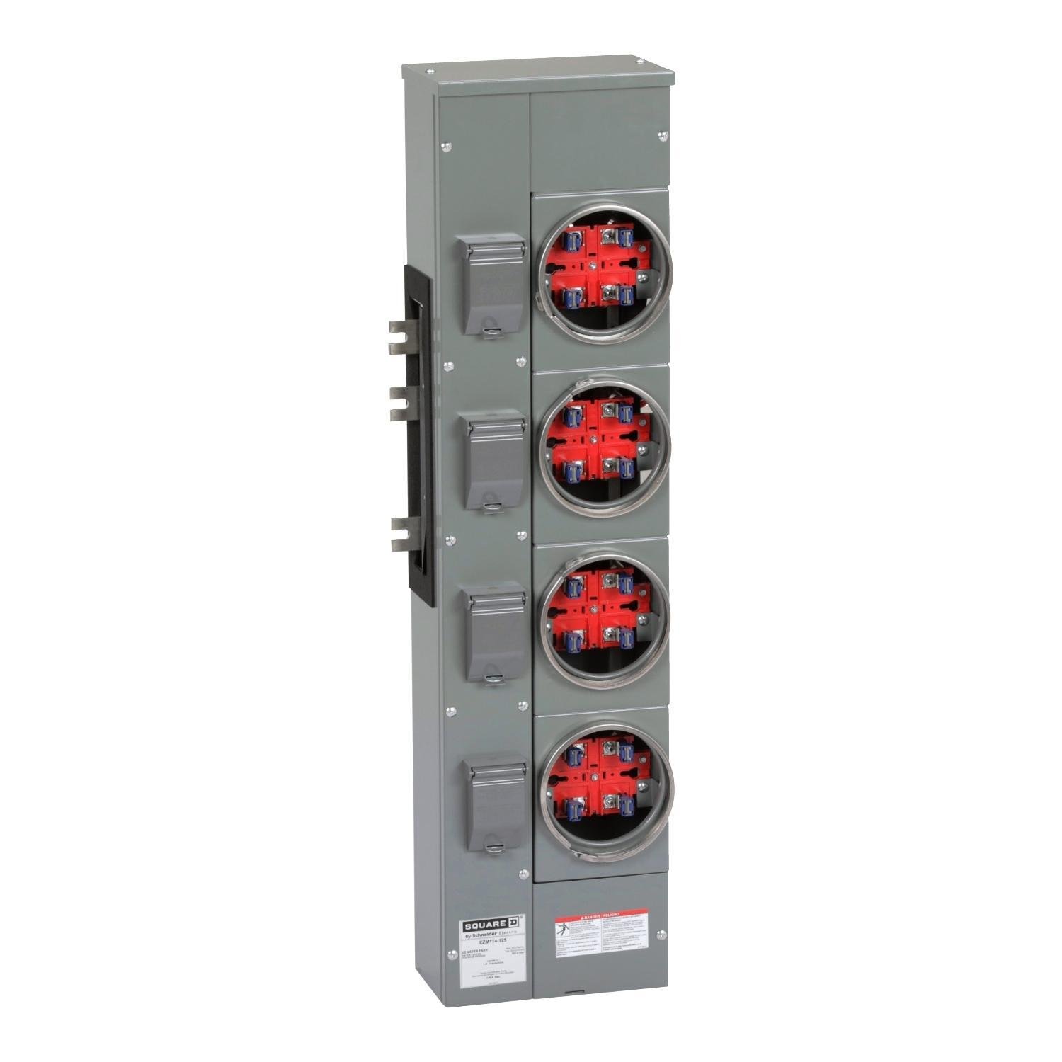 Picture of EZM114125 - Branch unit, EZ Meter-Pak, 125A, 4 x 4 jaw sockets, 120/240VAC, no bypass, ringed, 800A Al busbar