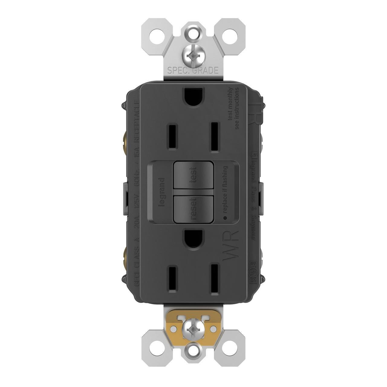 1597-TRWRBK - radiant® Tamper-Resistant Weather-Resistant 15A Duplex Self-Test GFCI Receptacles with SafeLock® Protection, Black