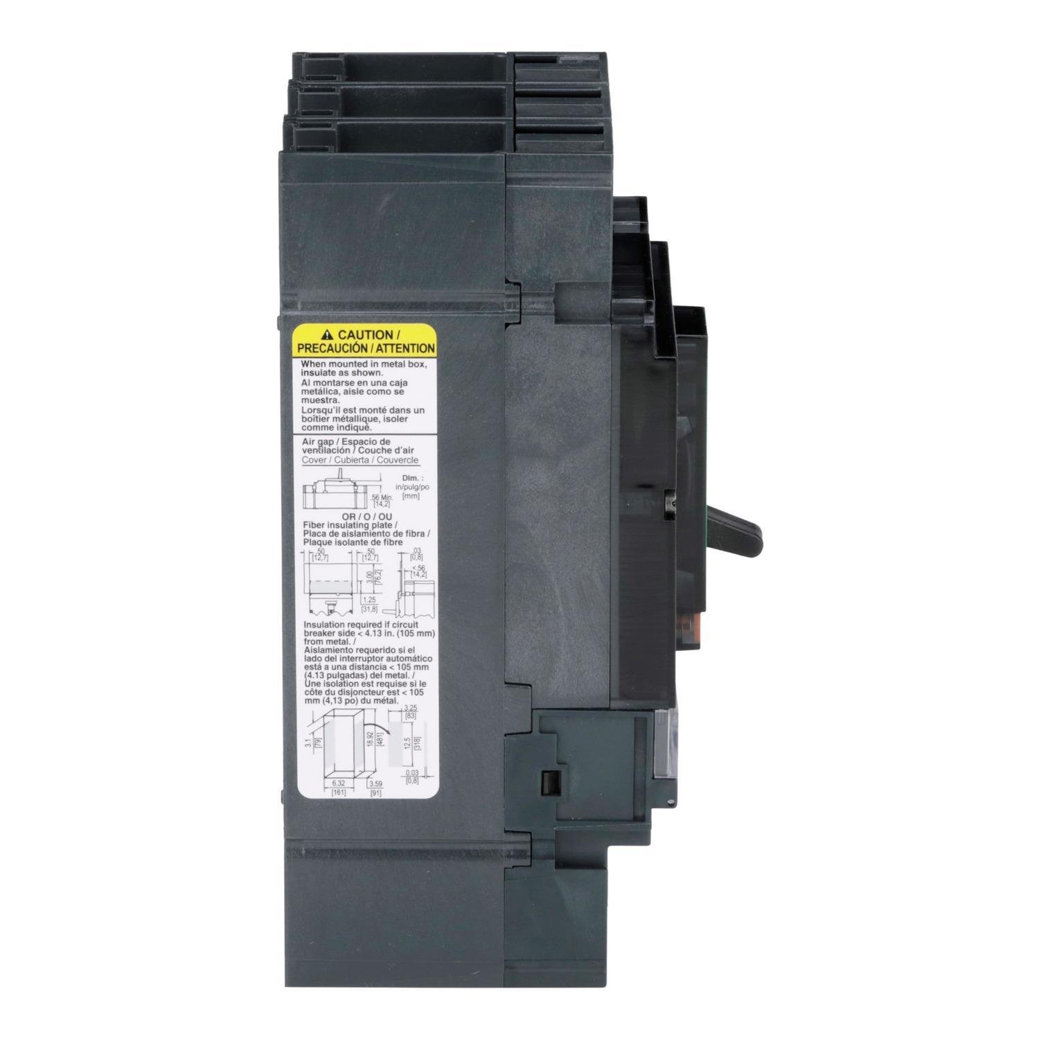 Picture of JDL36250CU31X - Circuit breaker, PowerPacT J, 250A, 3 pole, 600VAC, 14kA, lugs, Micrologic 3.2, 100%