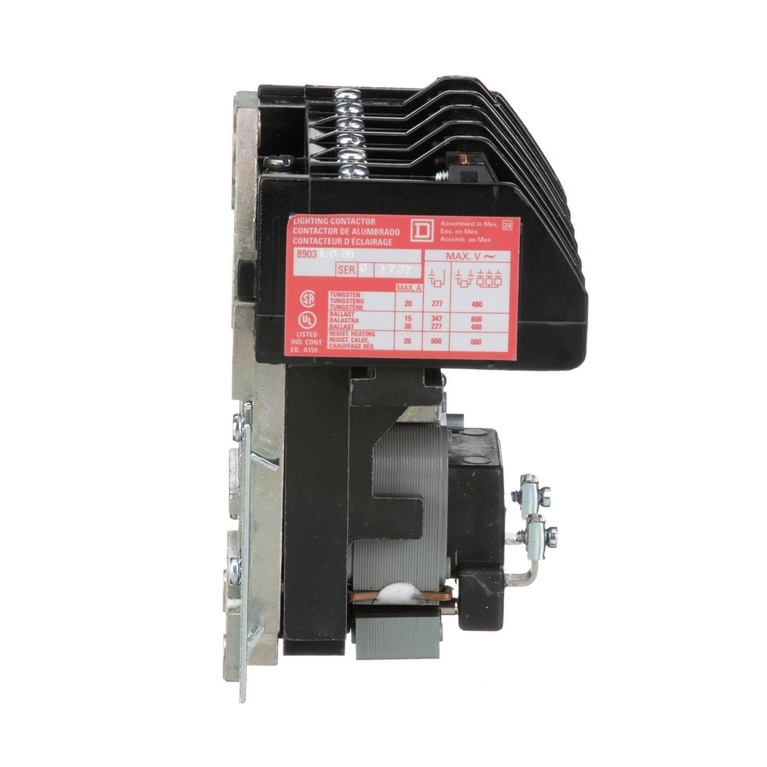 Picture of 8903LO60V04 - Contactor, Type L, multipole lighting, electrically held, 30A, 6 pole, 600V, 277VAC 60Hz coil, open style [TAA]