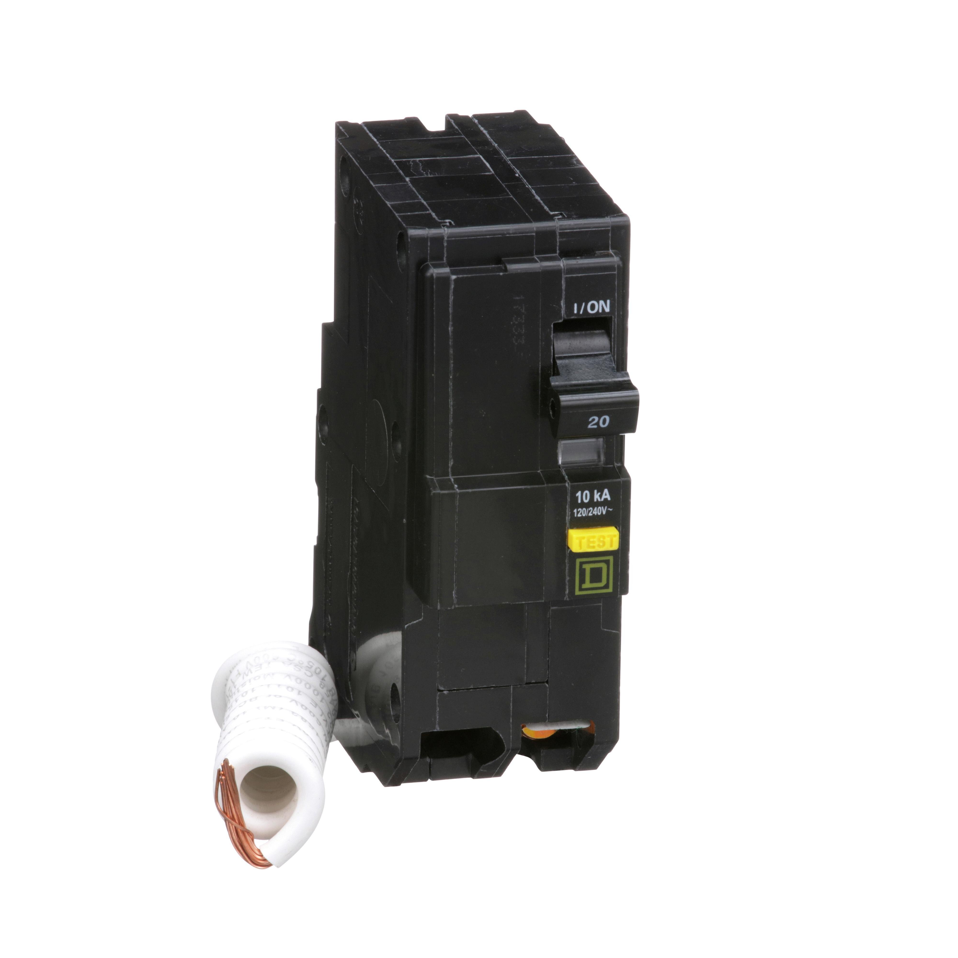 Picture of QO220GFI - [TAA] Mini circuit breaker, QO, 20A, 2 pole, 120/240VAC, 10kA, plug in, 6mA grd fault A, pigtail