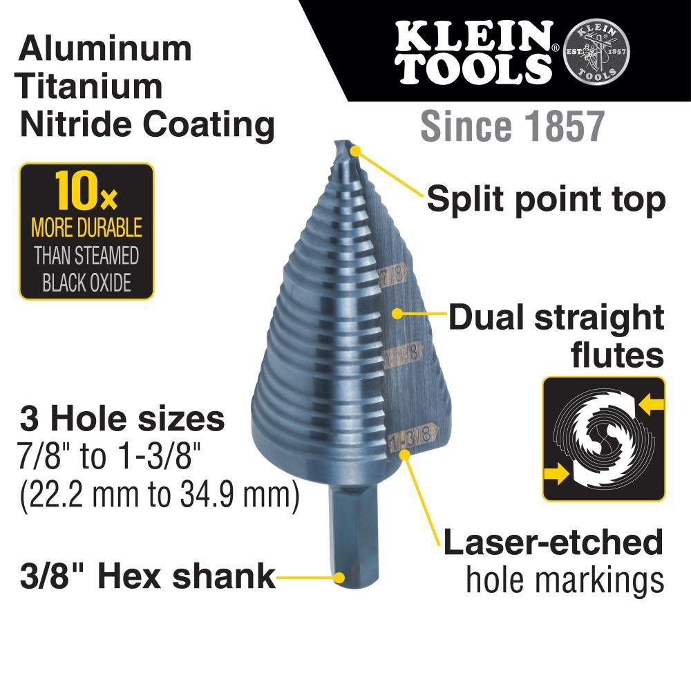 Picture of KTSB15 - 3-Step Drill Bit, 3/8-Inch Hex, Double Straight Flute, 7/8-Inch to 1-3/8-Inch