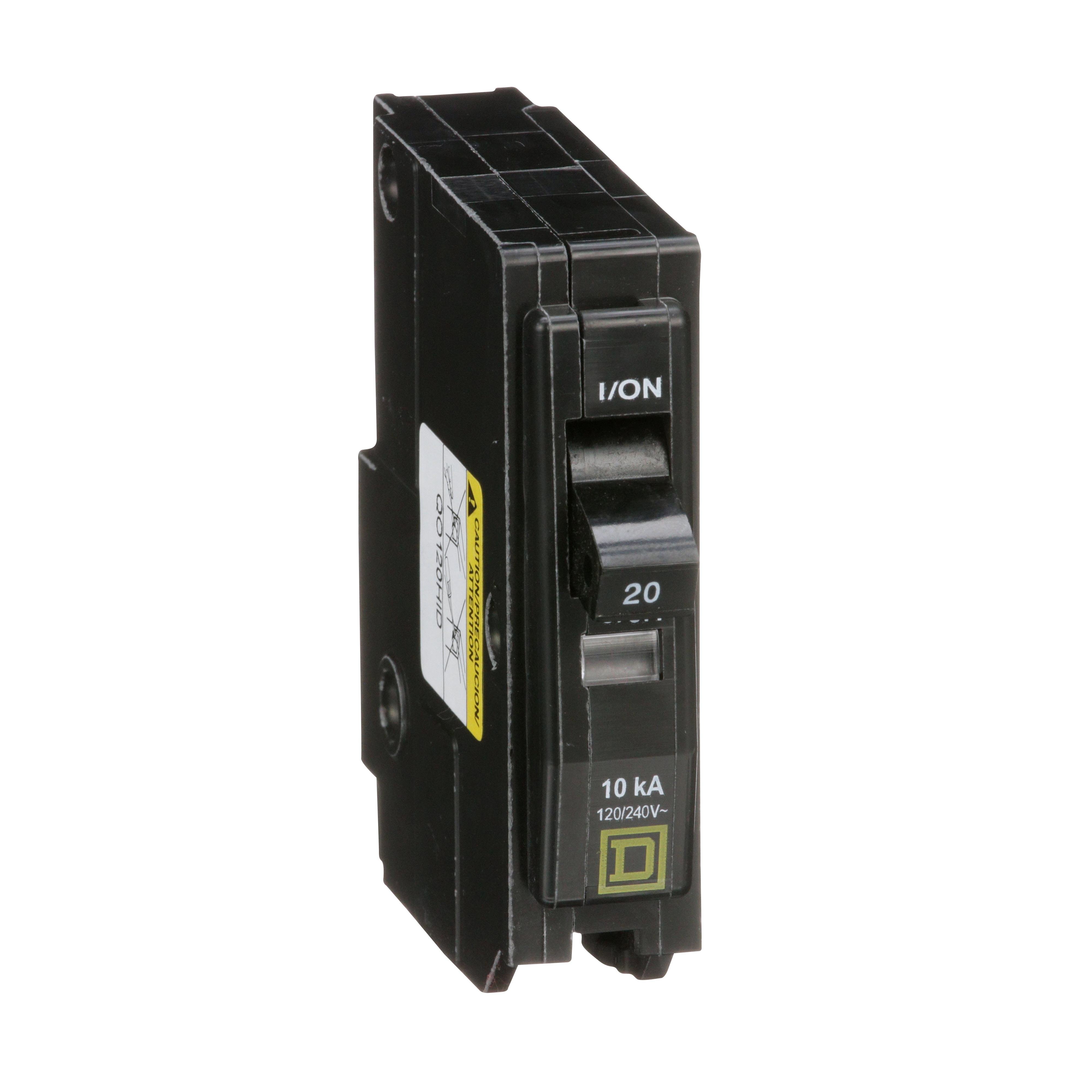 QO120HID - Mini circuit breaker, QO, 20A, 1 pole, 120/240VAC, 10kA, plug in, high density discharge