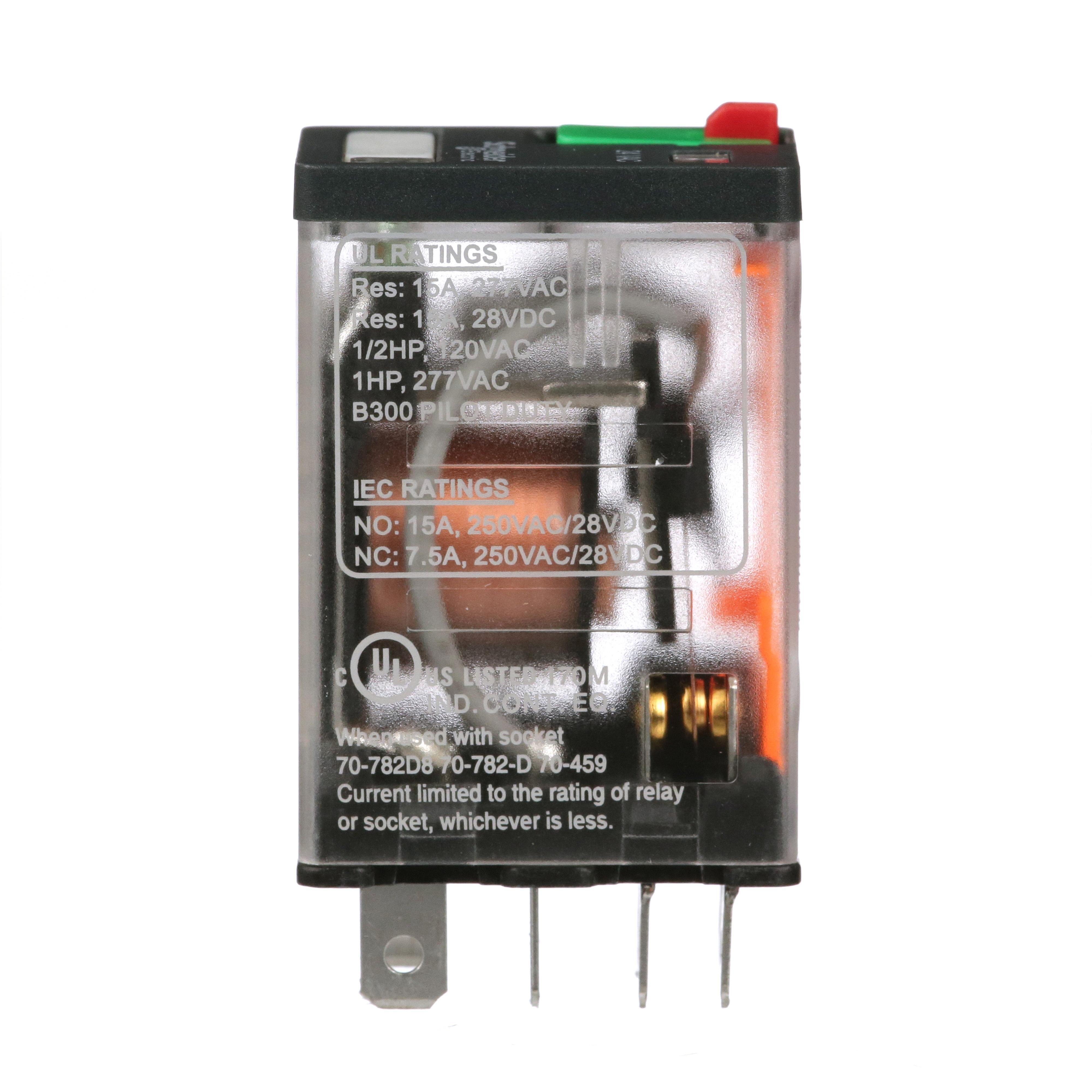 Picture of 782XBXM4L-24A - Power Relay, General Purpose Relays, DPDT, LED clear cover, lock push button, faston terminals, 15A, 12V DC, 2NO + 2NC