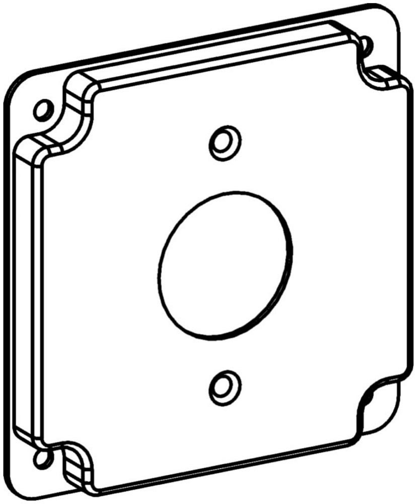 4403 - RAISED 1/2", 4" SQUARE (4S) 1.406" DIAMETER SINGLE RECEPTACLE INDUSTRIAL COVER WITH CRUSHED CORNER