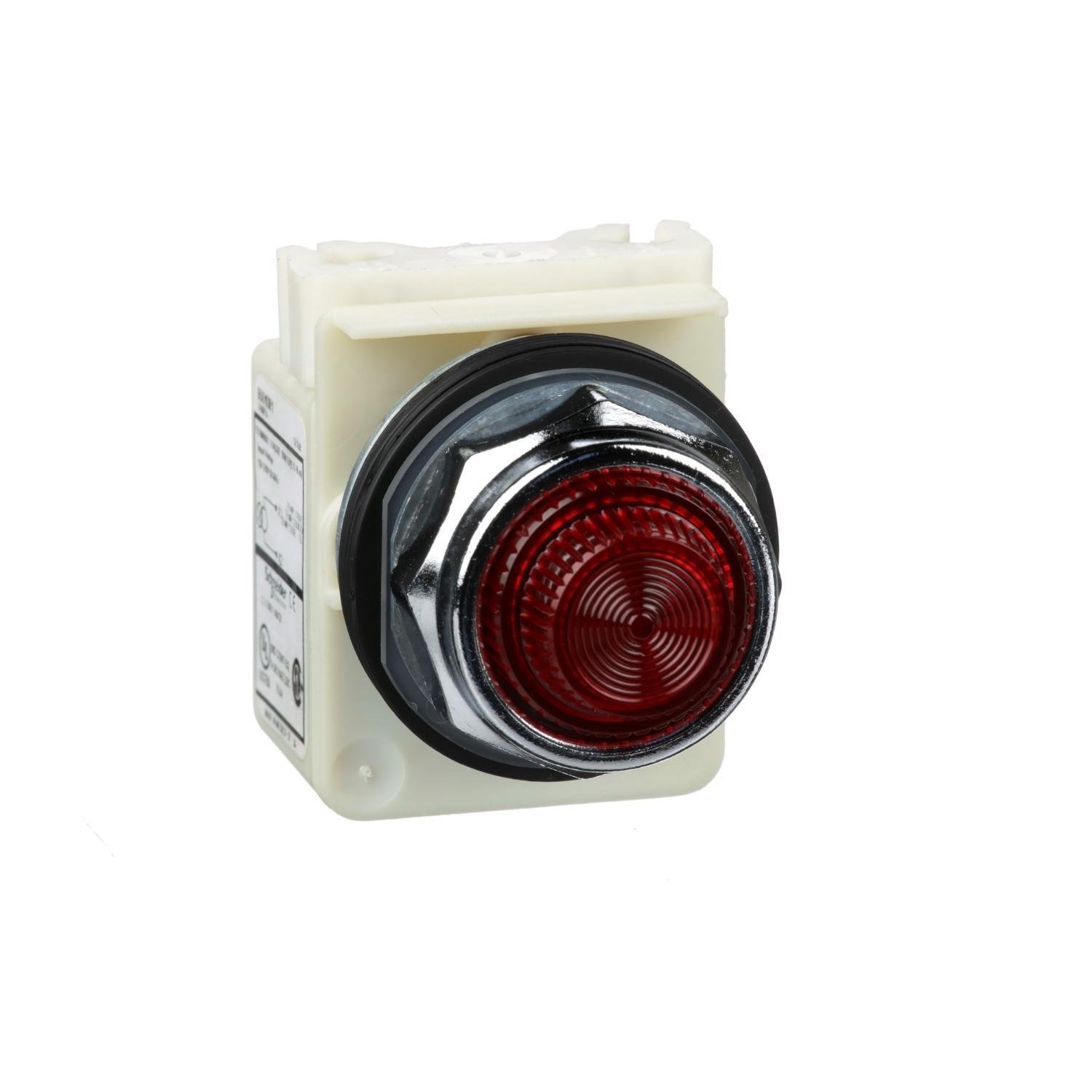 Picture of 9001KP1R31 - Pilot light, Harmony 9001K, metal, polycarbonate, fresnel lens, red, 30mm, 120VAC