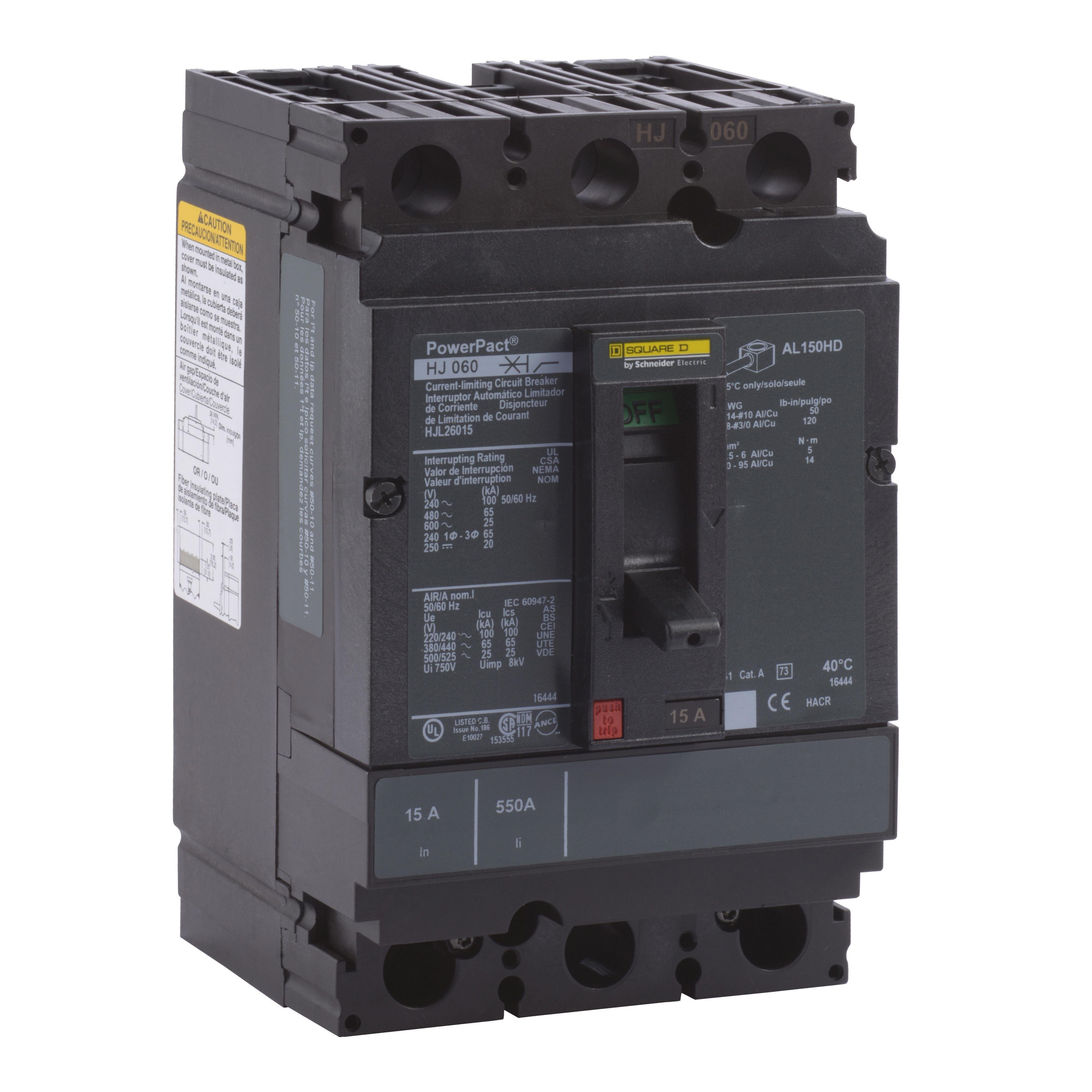 HJL26125 - Circuit breaker, PowerPacT H, 125A, 2 pole, 600VAC, 25kA, lugs, thermal magnetic, 80%
