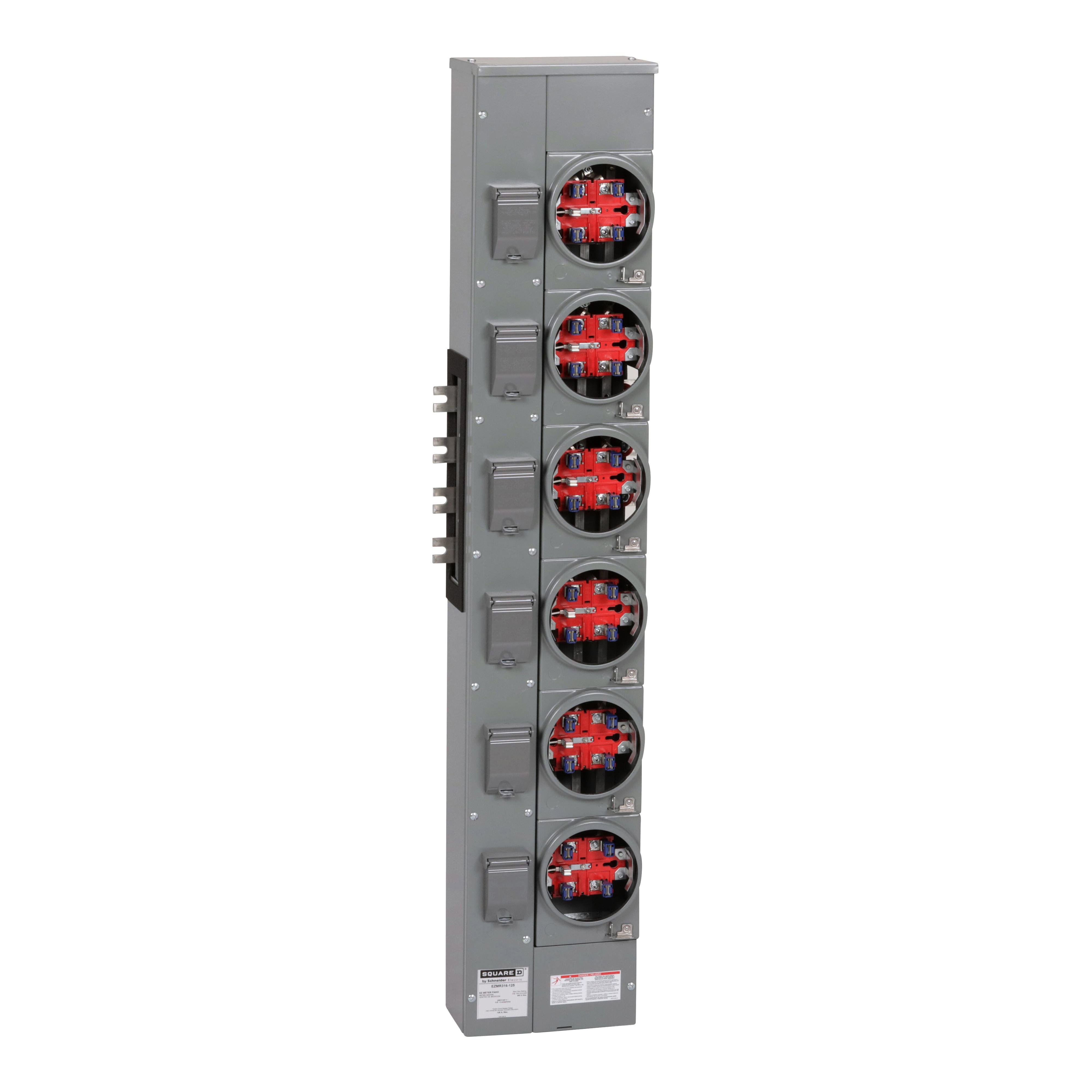 EZMR316125 - Branch unit, EZ Meter-Pak, 125A, 6 x 5 jaw sockets, 208Y/120VAC, no bypass, ringless, 800A Al busbar