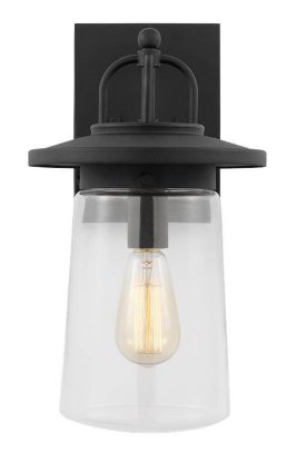 8608901-12 - 1-Light Black Hardwired Outdoor Wall Lantern Sconce with Clear Glass Shade