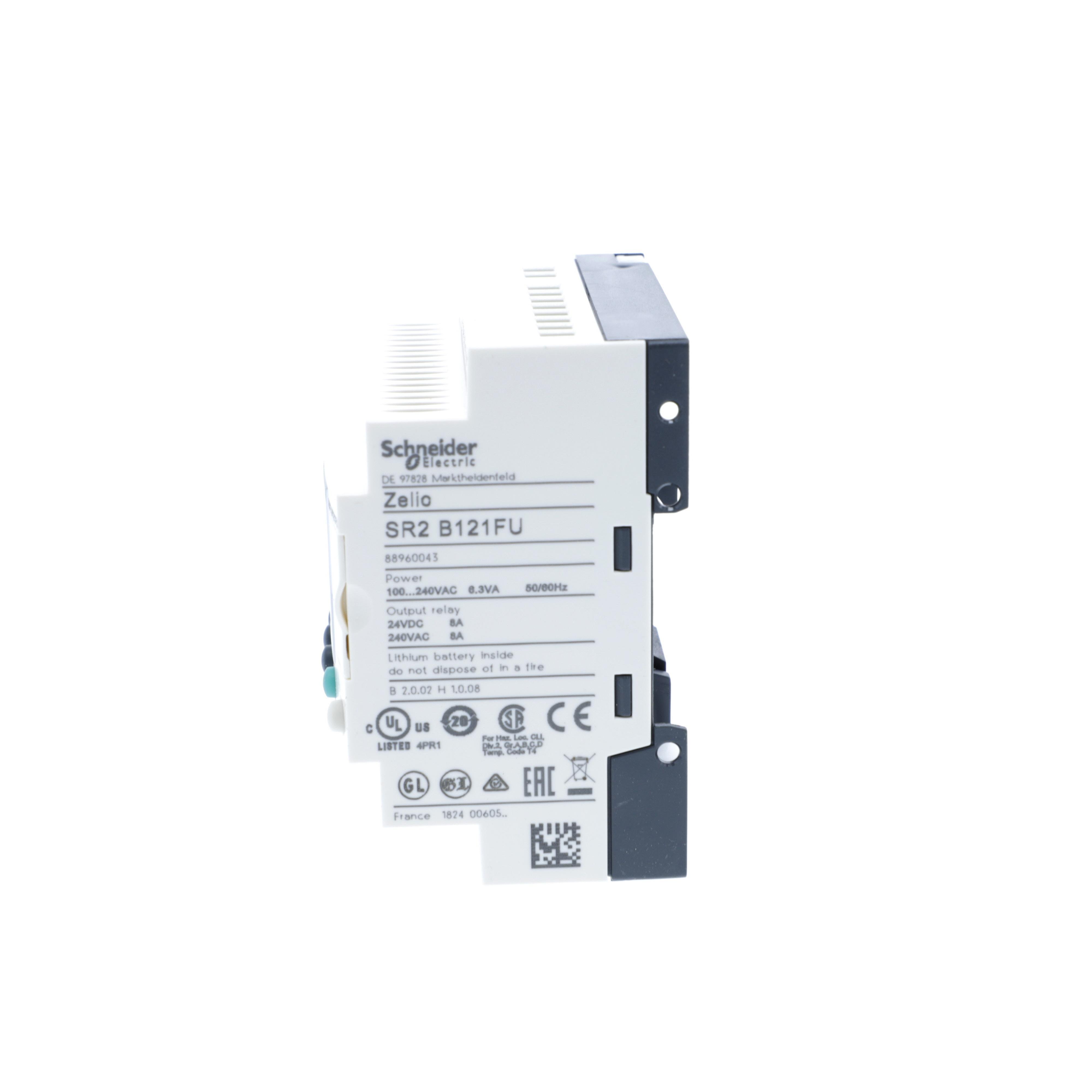 Picture of SR2B121FU - compact smart relay, Zelio Logic SR2 SR3, 12 IO, 100 to 240V AC, clock, display