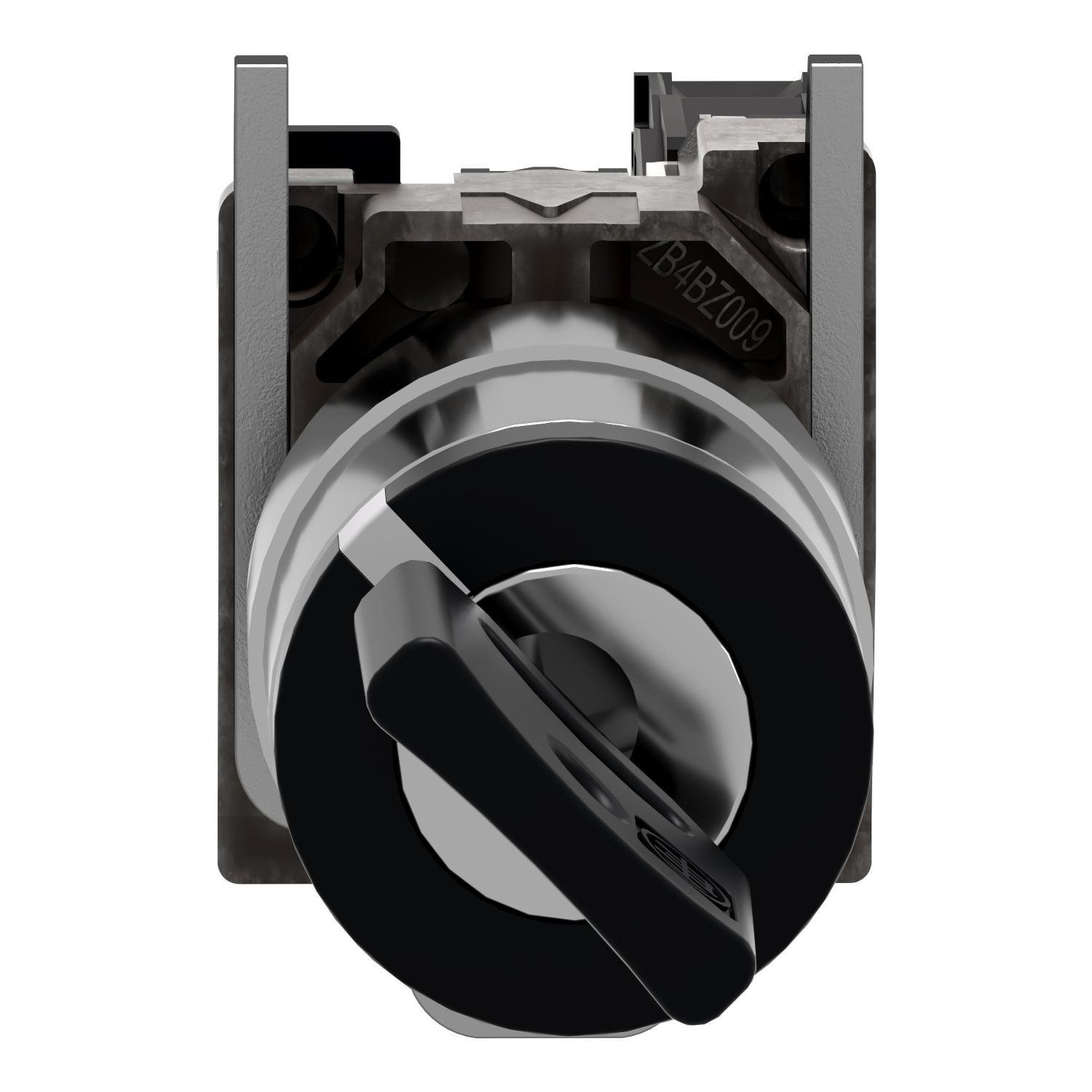 Picture of XB4BG61 - Key selector switch, Harmony XB4, metal, black, 22mm, key 455, 2 positions, spring return right to left, 1NO