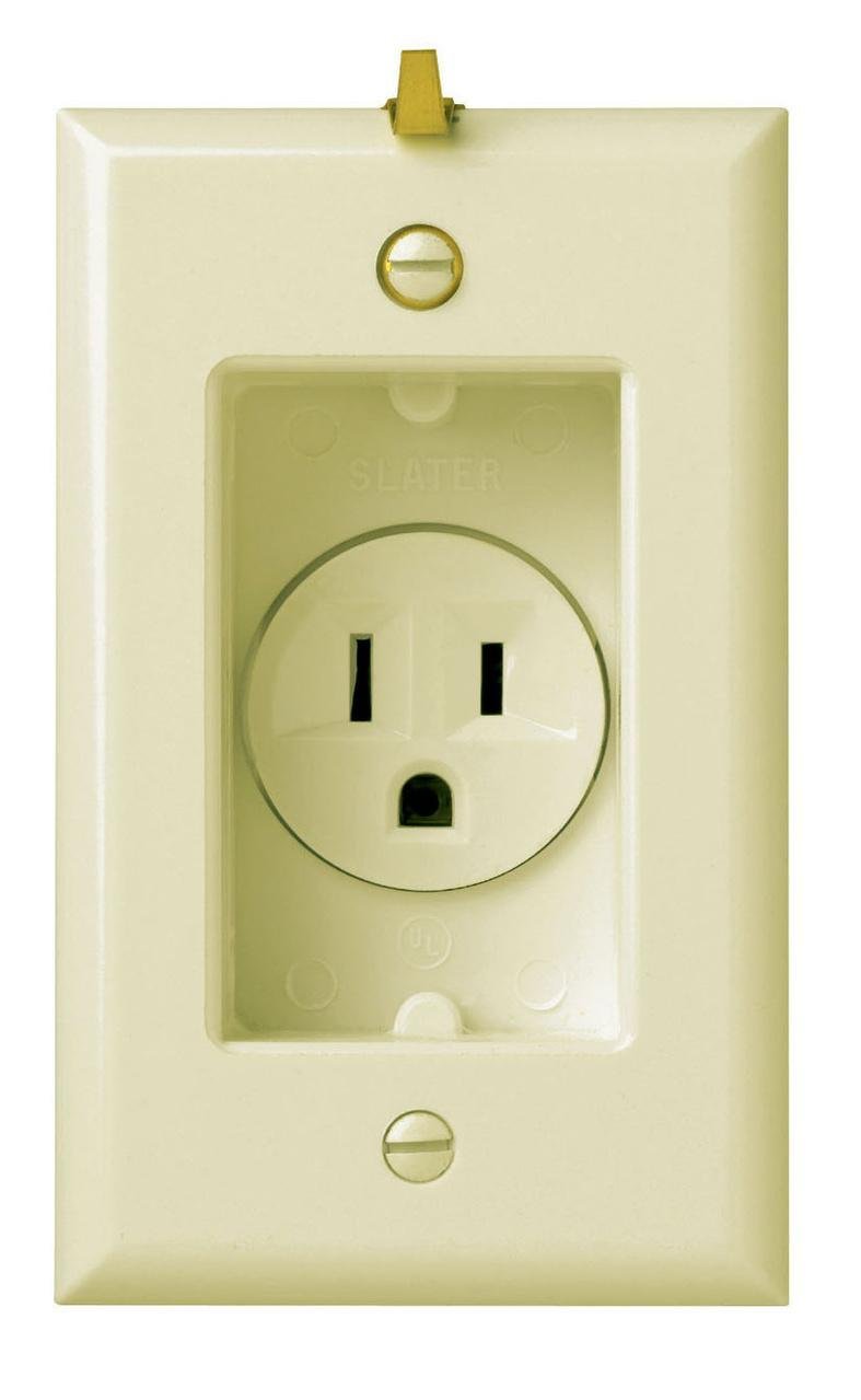 S3713-I - 15A 125V Clock Hanger Recessed Single Receptacle with Smooth Wall Plate, Ivory