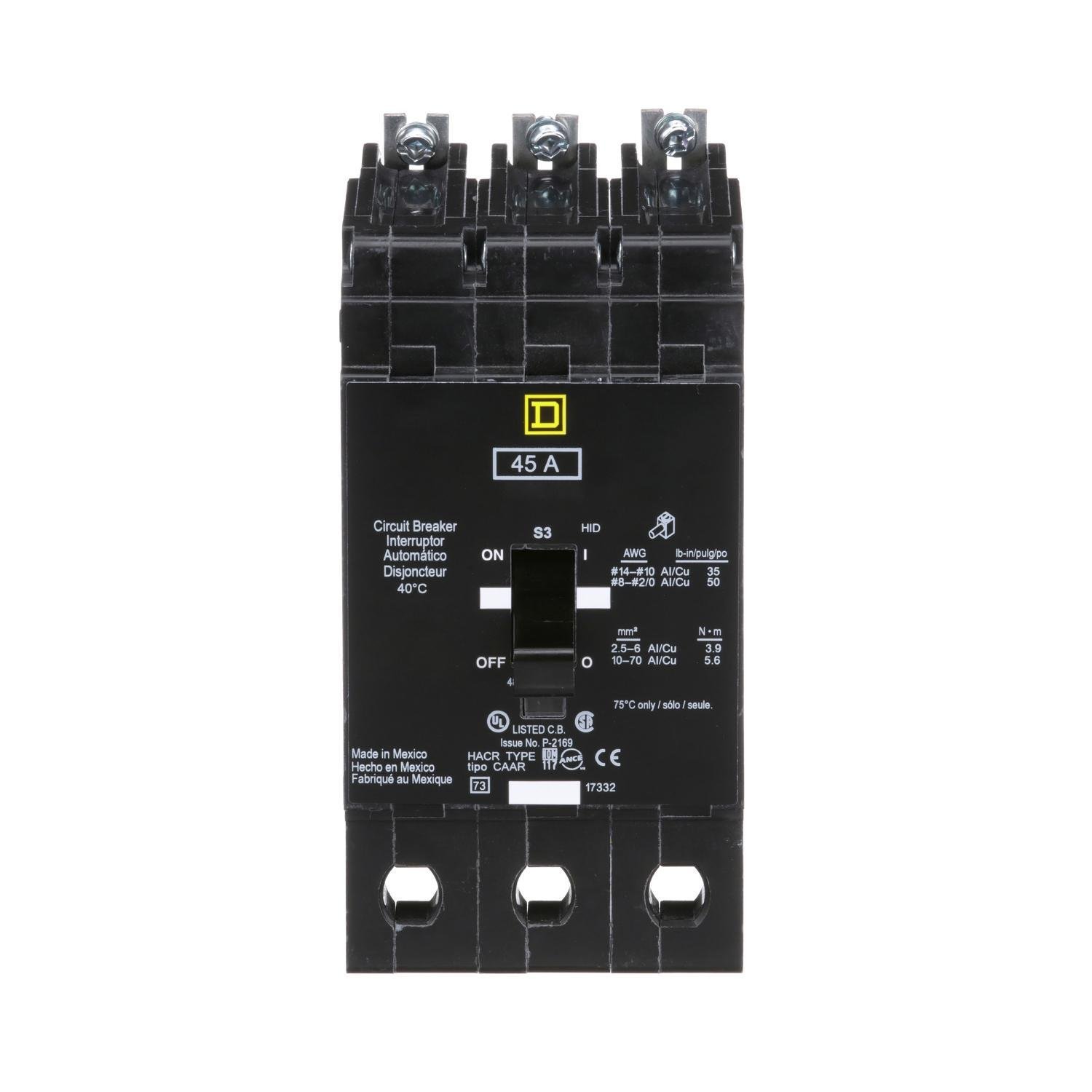 EJB34045 - Mini circuit breaker, E-Frame, 45A, 3 pole, 480Y/277VAC, 100kA max, bolt on [TAA]