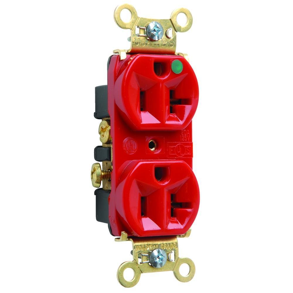PS8300-HRED - 20A 125V Heavy Duty Hospital-Grade Duplex Receptacle, Back and Side Wire, Red