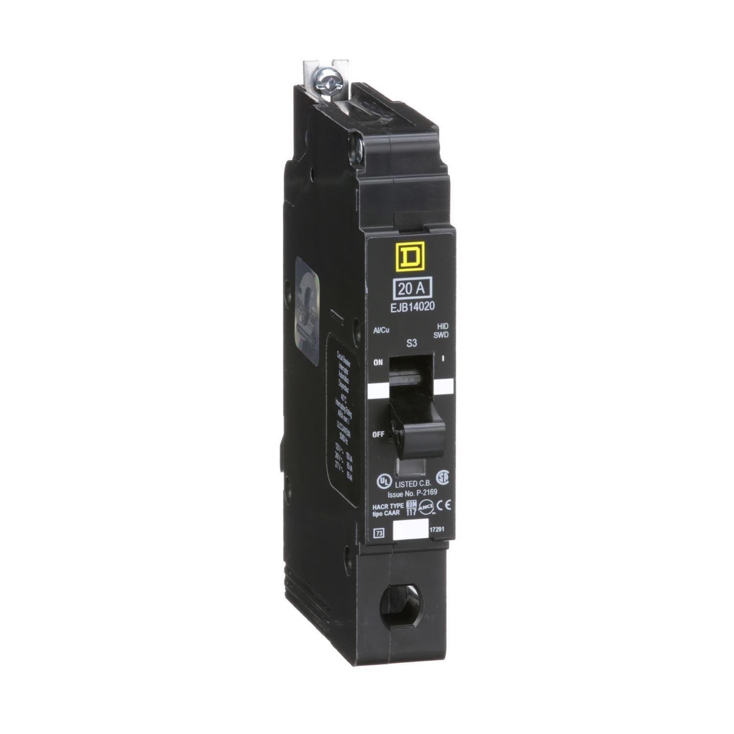 EJB14020 - [TAA] Mini circuit breaker, E-Frame, 20A, 1 pole, 277VAC, 100kA max, bolt on