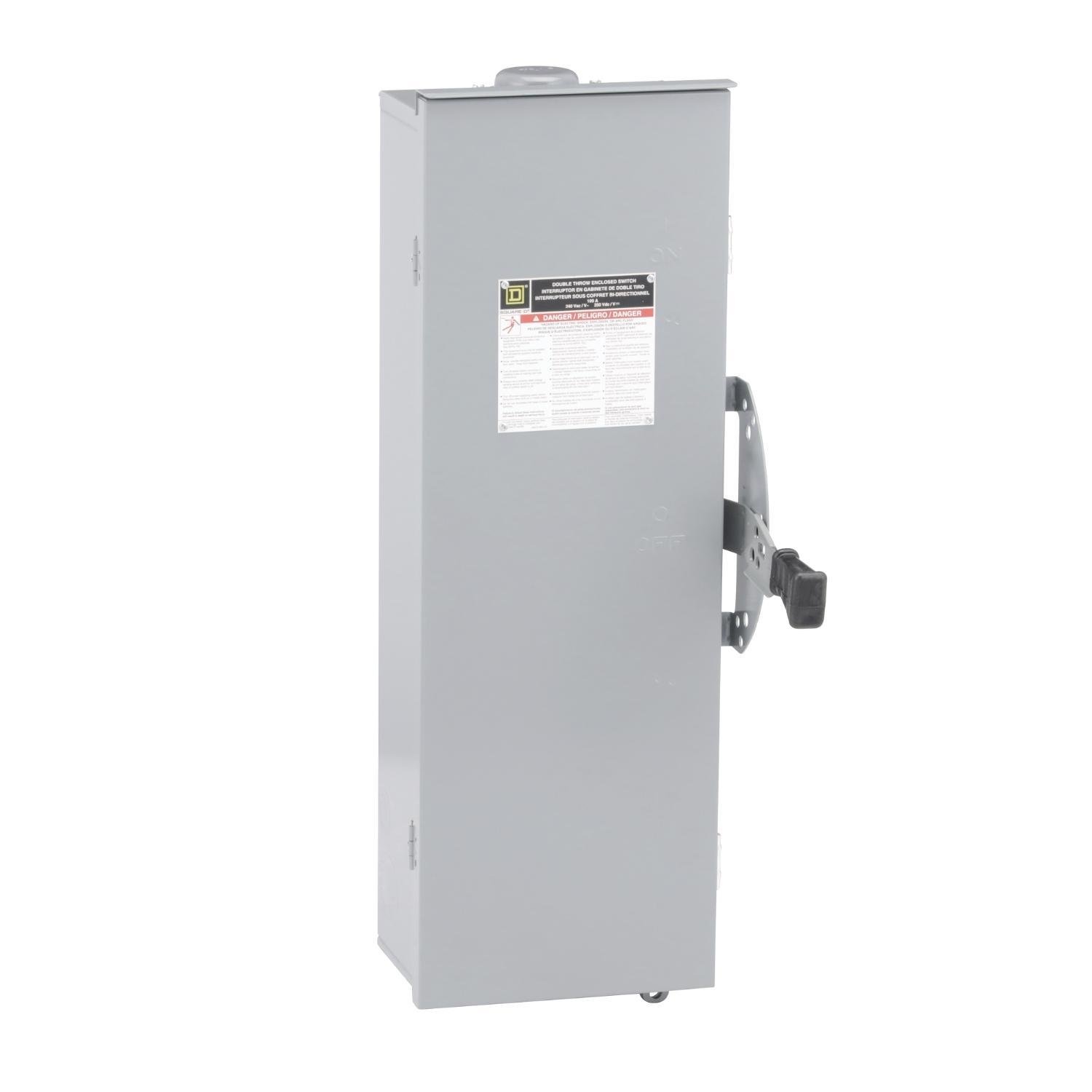 Picture of DTU323RB - Safety switch, double throw, non fusible, 3 pole, 3 wire, 240VAC, 250VDC, 100A, Type 3R, bolt on hub prov