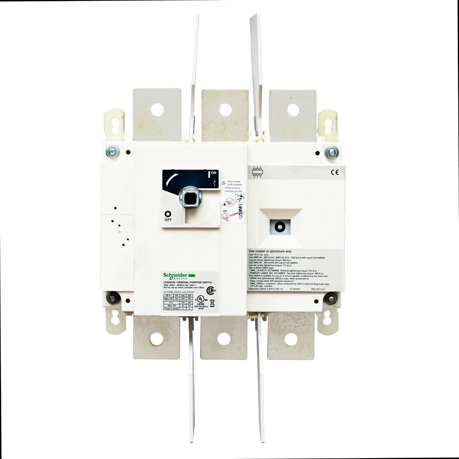 LK4QU3N - Disconnect Switch, TeSys LK, nonfusible, 400A, 600 V, HP rated, 3 pole, rotary handle, up to 200kA SCCR