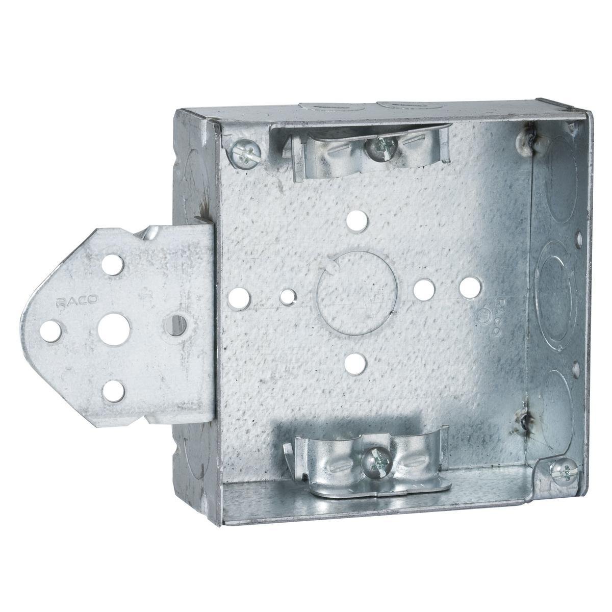 225 - 4 in. Square Box, Welded, 1-1/2 in. Deep with NMSC Clamps, Three 1/2 in. KO's and One TKO, B Bracket, Flush