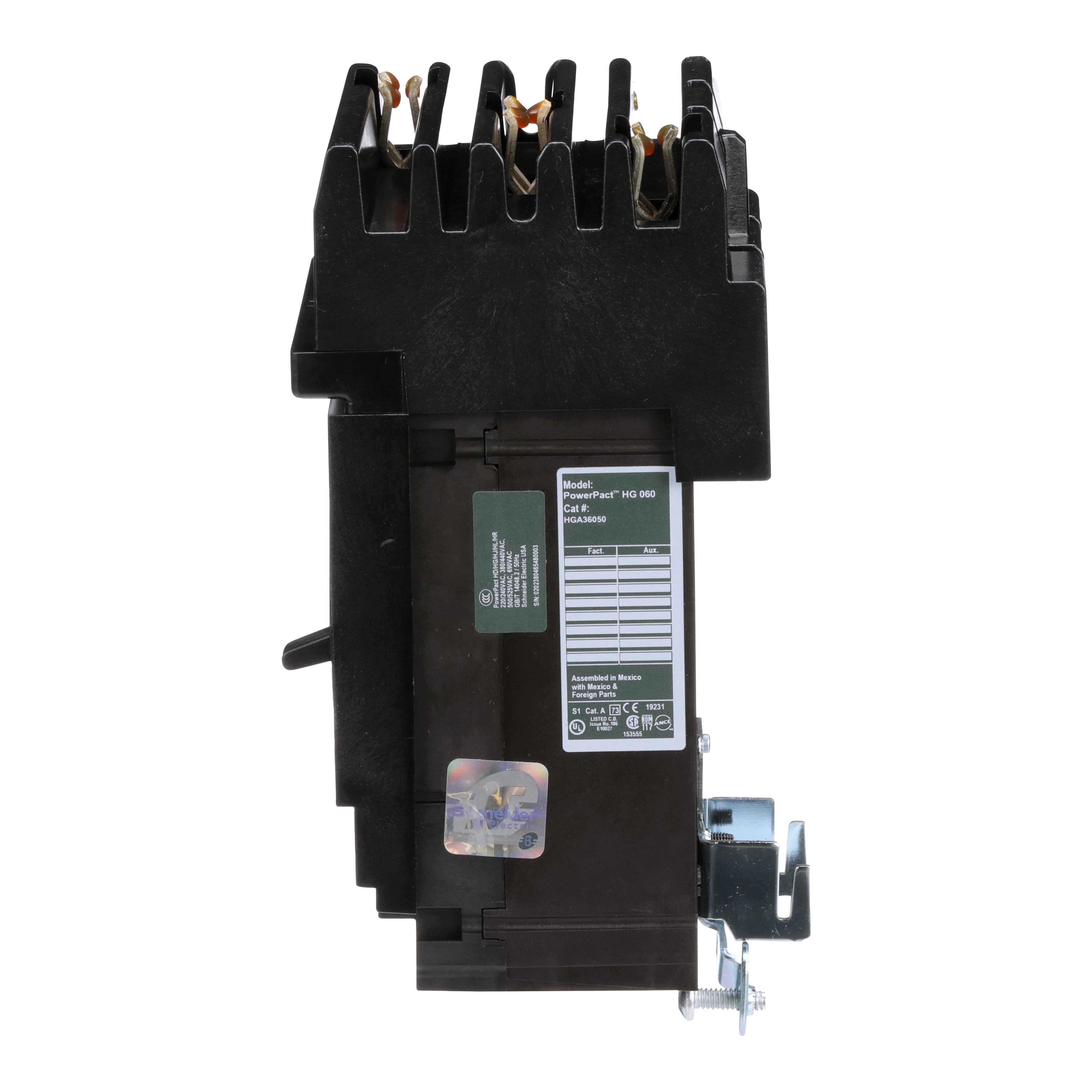 Picture of HGA36050 - Circuit breaker, PowerPacT H, 50A, 3 pole, 600VAC, 18kA, I-Line, thermal magnetic, 80%, ABC