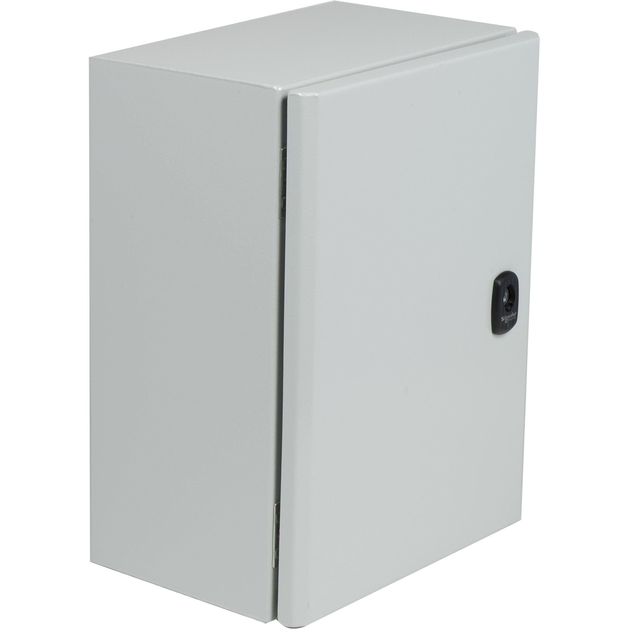Picture of NSYS3DC4320 - Wall mounted steel enclosure, PanelSeT S3DC, plain door, without plain chasis, 400x300x200mm, IP66, IK10