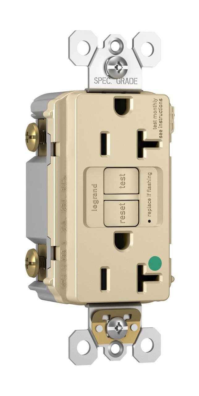 Picture of 2097-HGTRI - Hospital Grade Tamper-Resistant 20A Duplex Self-Test GFCI Receptacles with SafeLock® Protection, Ivory