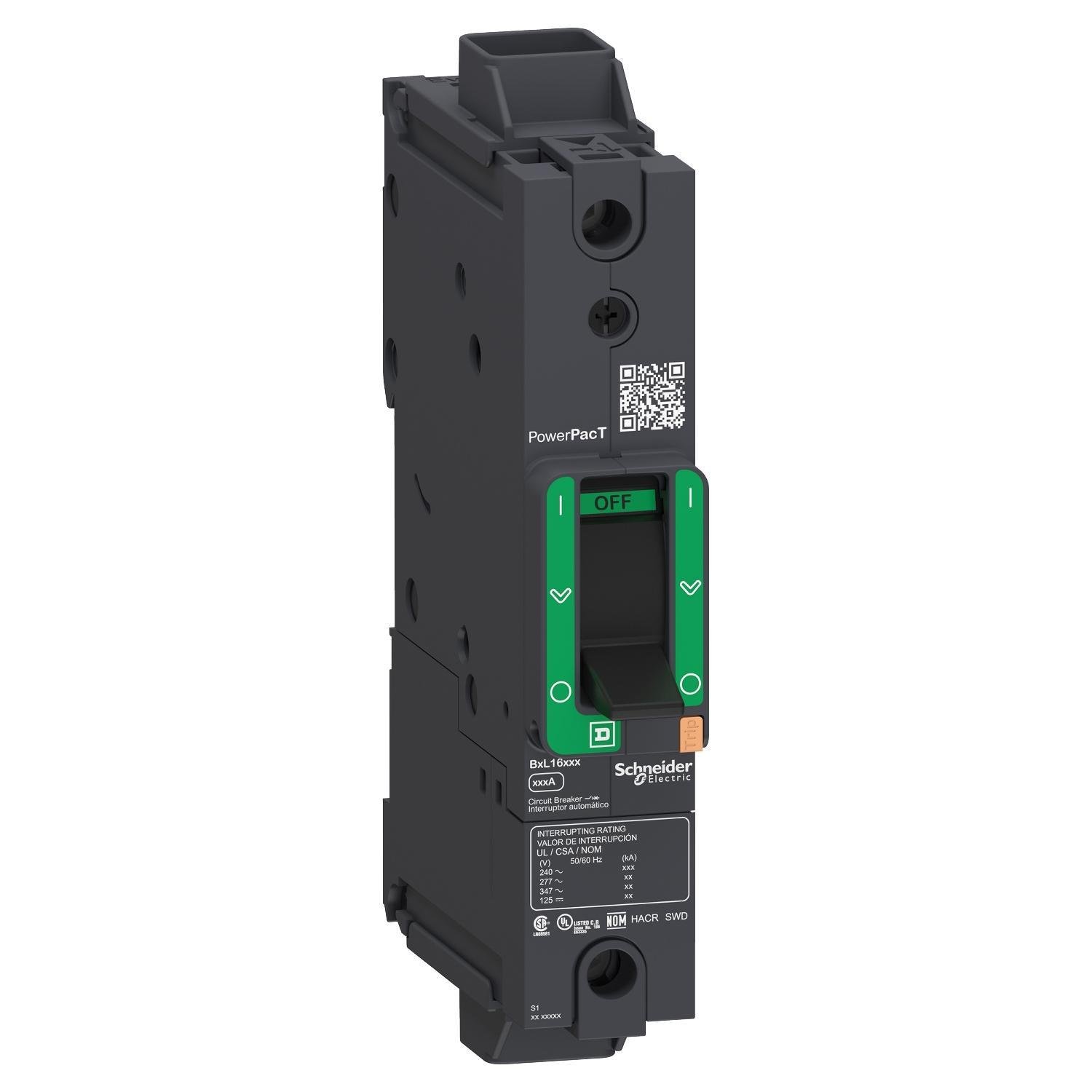 Picture of BJL16020 - Circuit breaker, PowerPacT B, 20A, 1 pole, 600Y/347VAC, 25kA, lugs, thermal magnetic, 80%