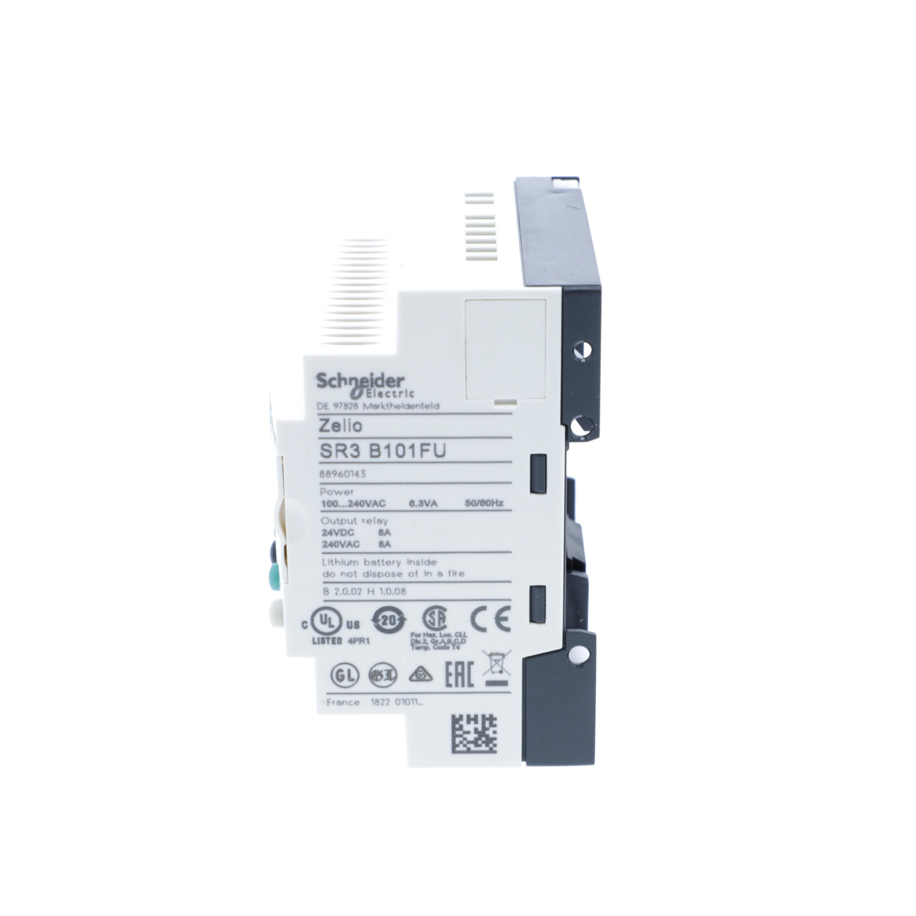 Picture of SR3B101FU - modular smart relay, Zelio Logic SR2 SR3, 10 IO, 100 to 240V AC, clock, display