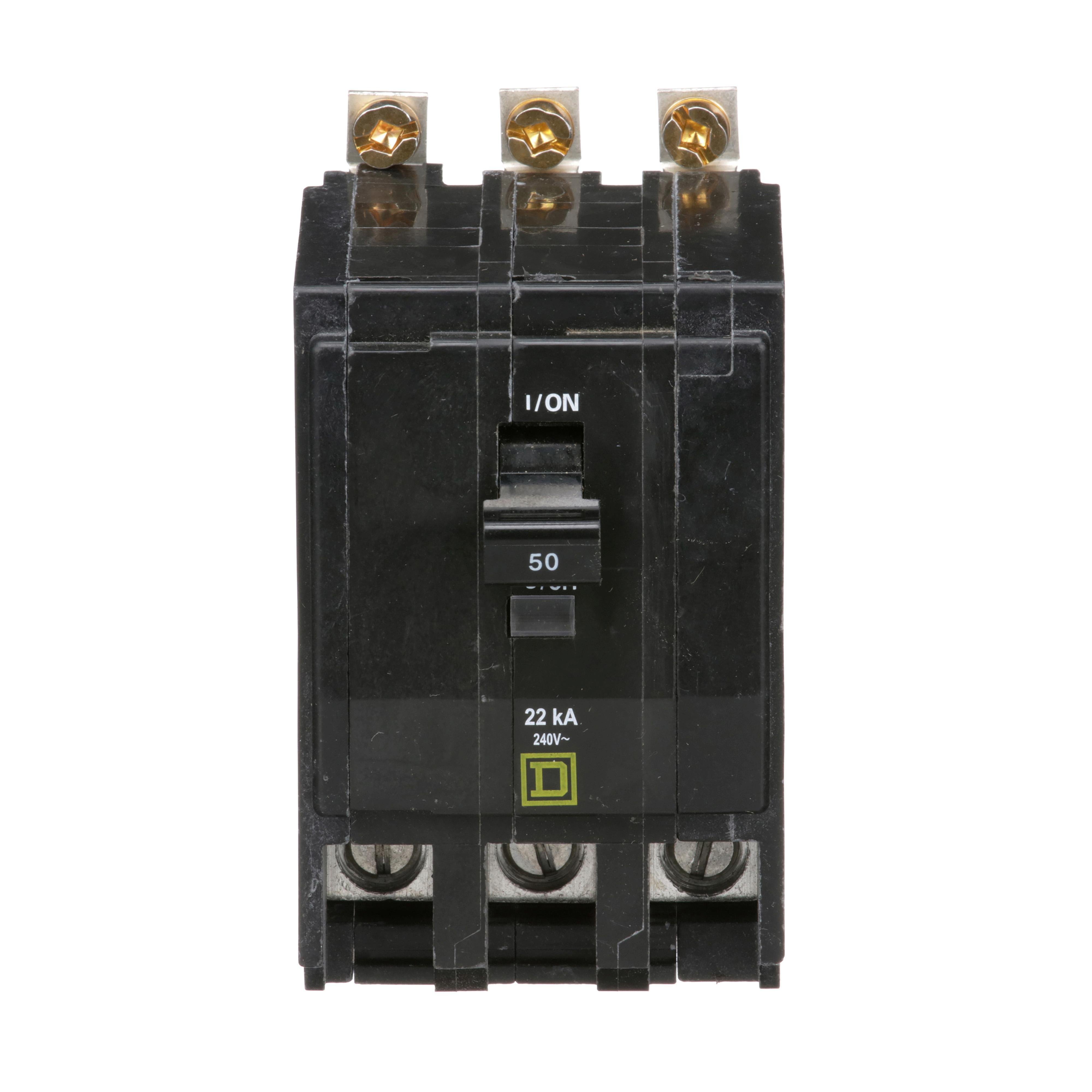 Picture of QOB350VH - Mini circuit breaker, QO, 50A, 3 pole, 120/240VAC, 22kA, bolt on